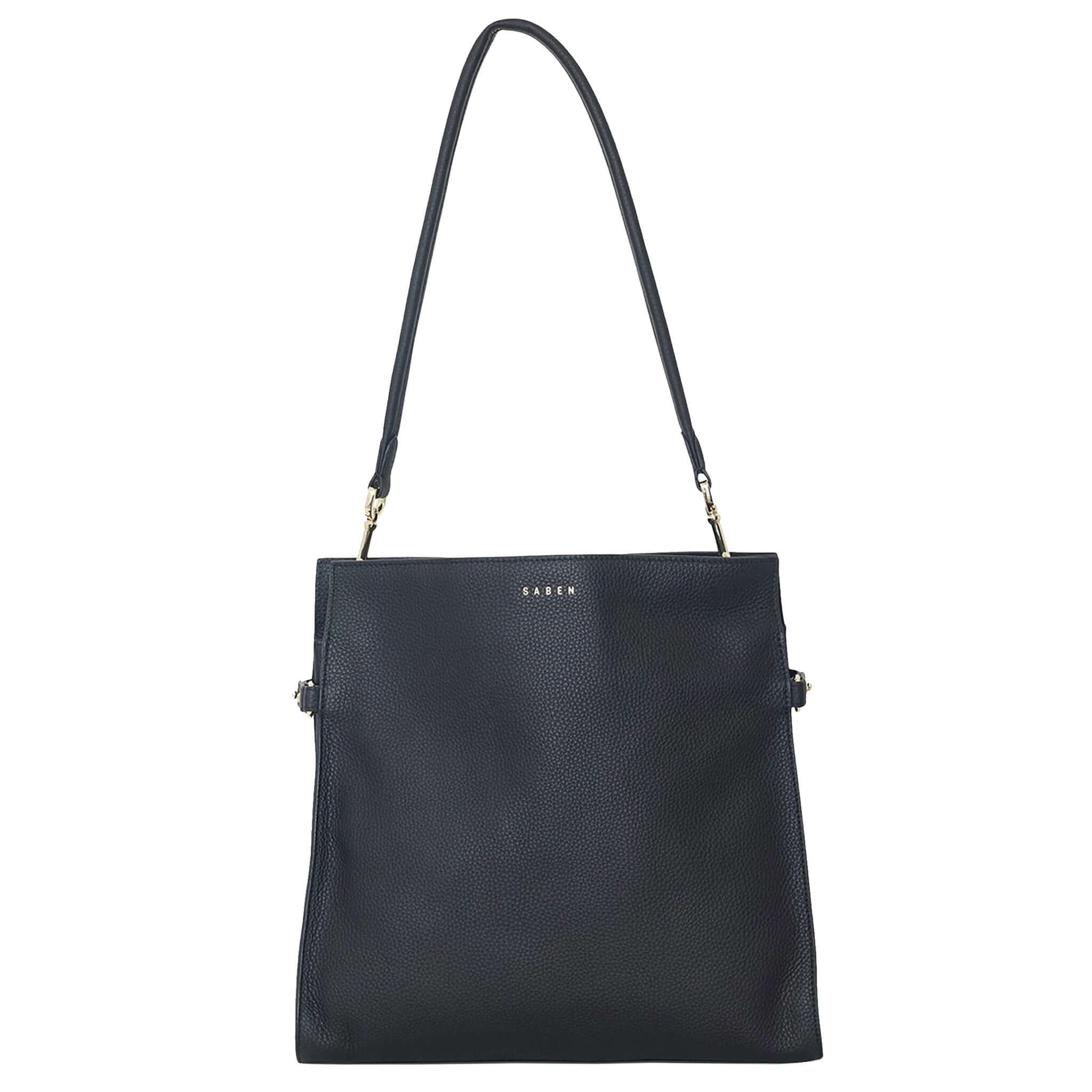 Alt Tag: Saben Beatrice Shoulder Bag - Black black leather shoulder bag with detachable strap, dual compartments and internal zip pocket
