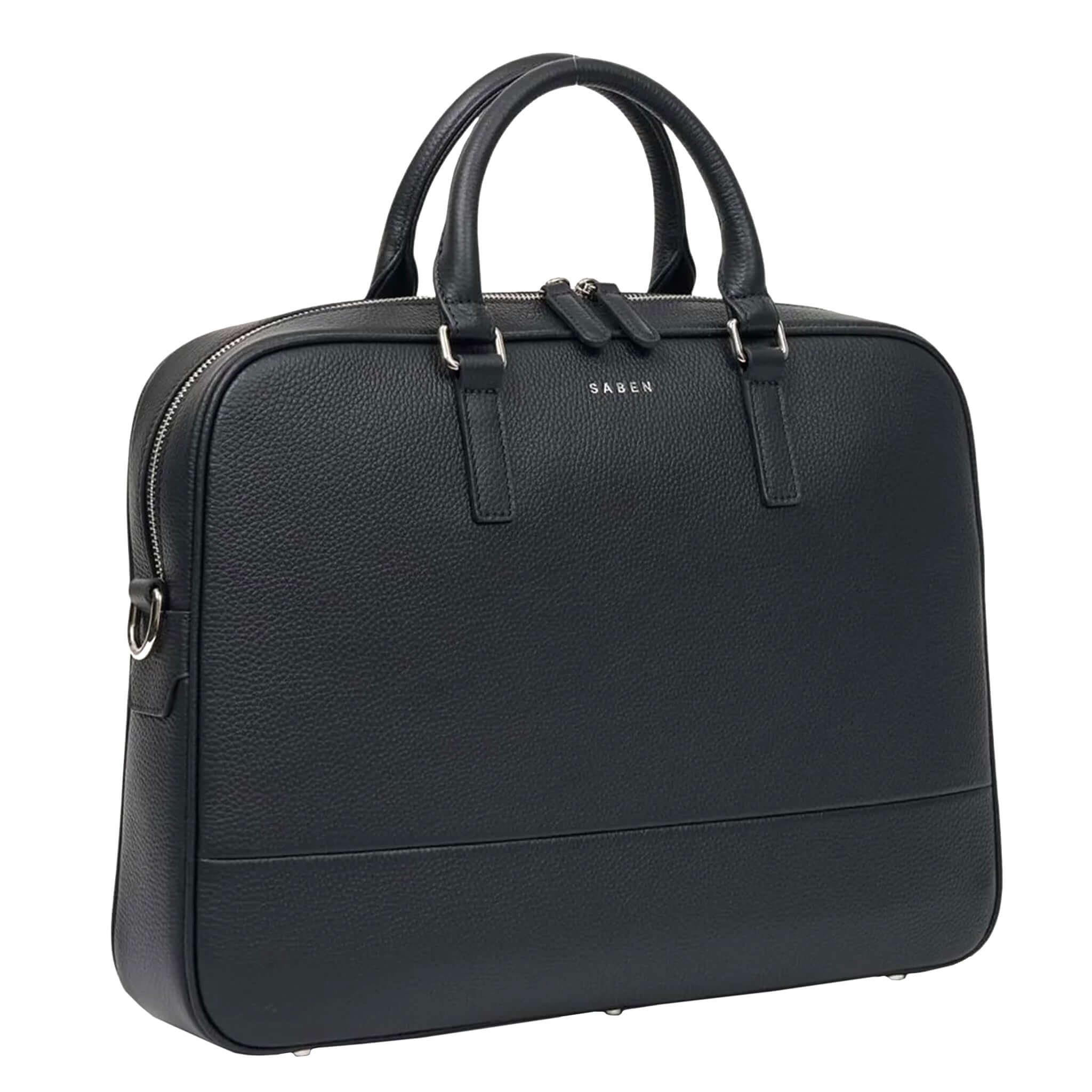 Black Saben briefcase on a white background.