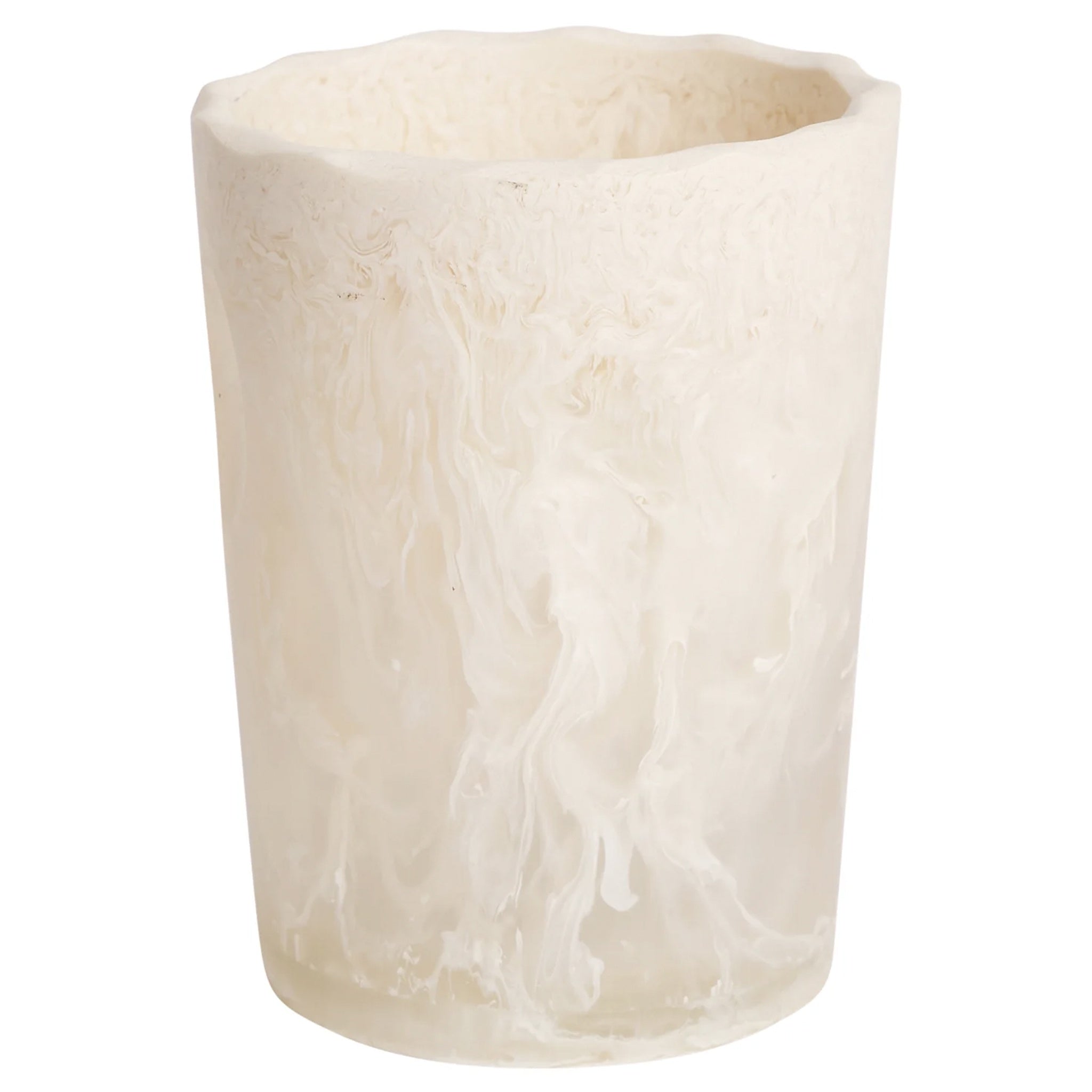 A white resin drinking vessel with an irregular, organic shape.