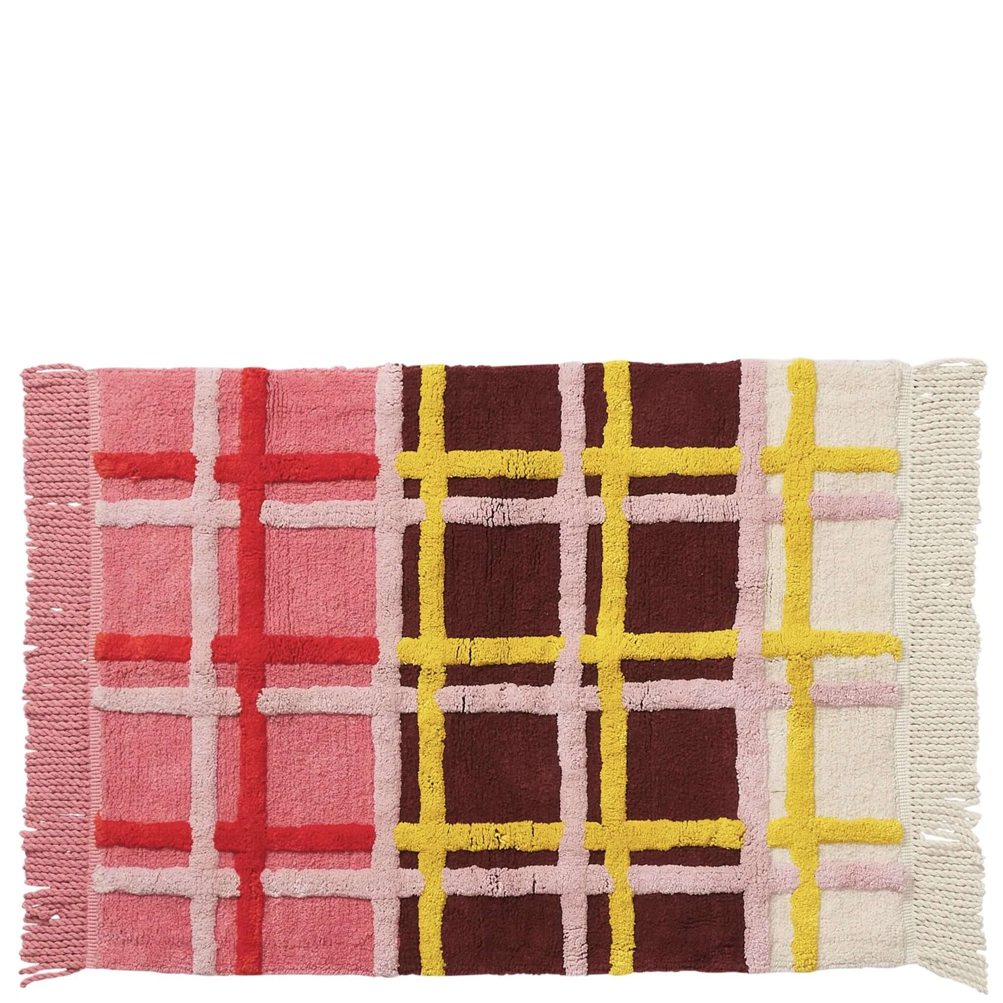 Sage x Clare Karina Bath Mat - Rosewood in vibrant colors with fringe trim, adding a plush touch to any bathroom.