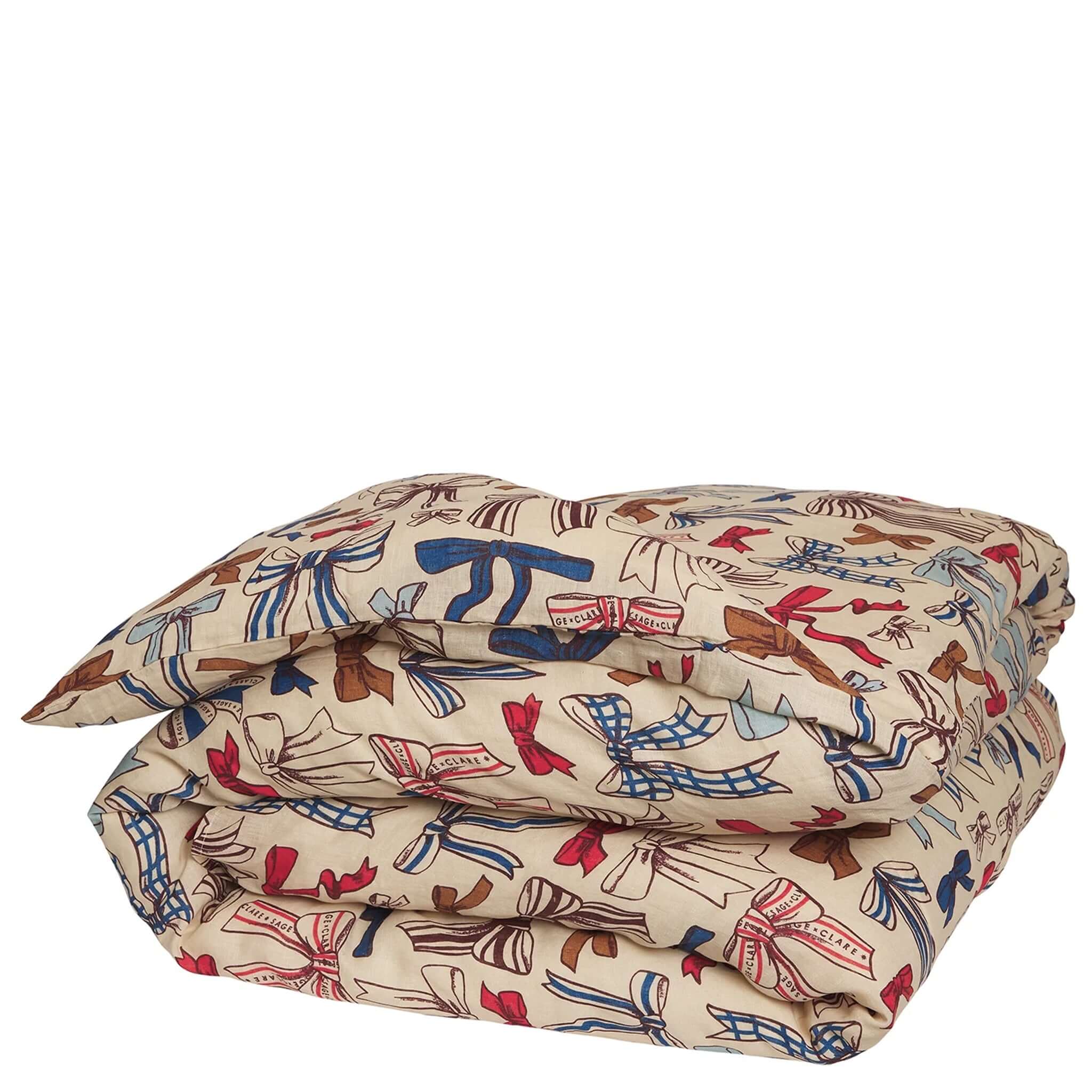 Alt Tag: Sage x Clare Lottie Linen Duvet Cover folded European flax linen quilt cover with Lottie print, queen or king