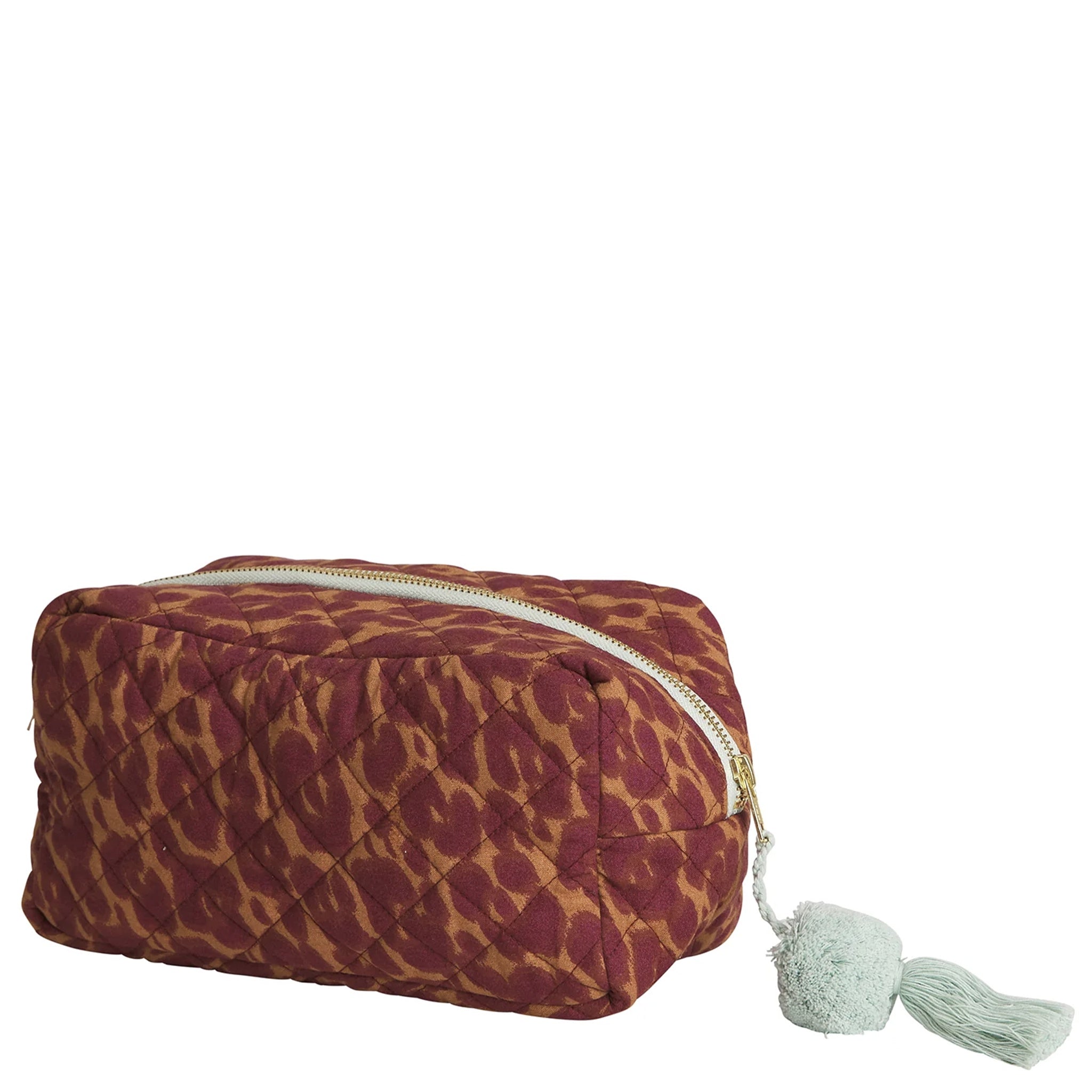Leopard print pouch with a tassel on a white background