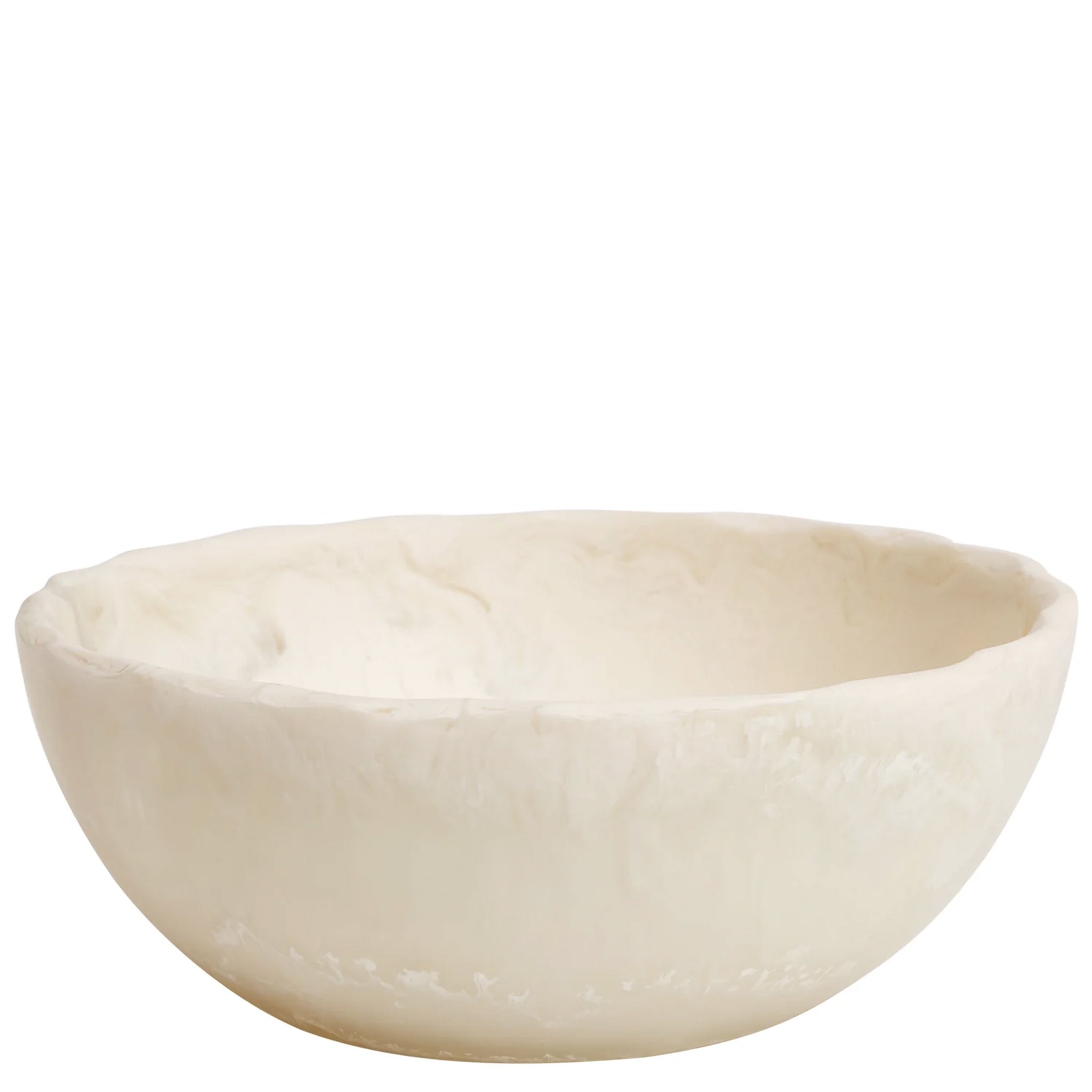 A white resin bowl with a smooth finish, wide at the top and narrow at the bottom, on a plain background.