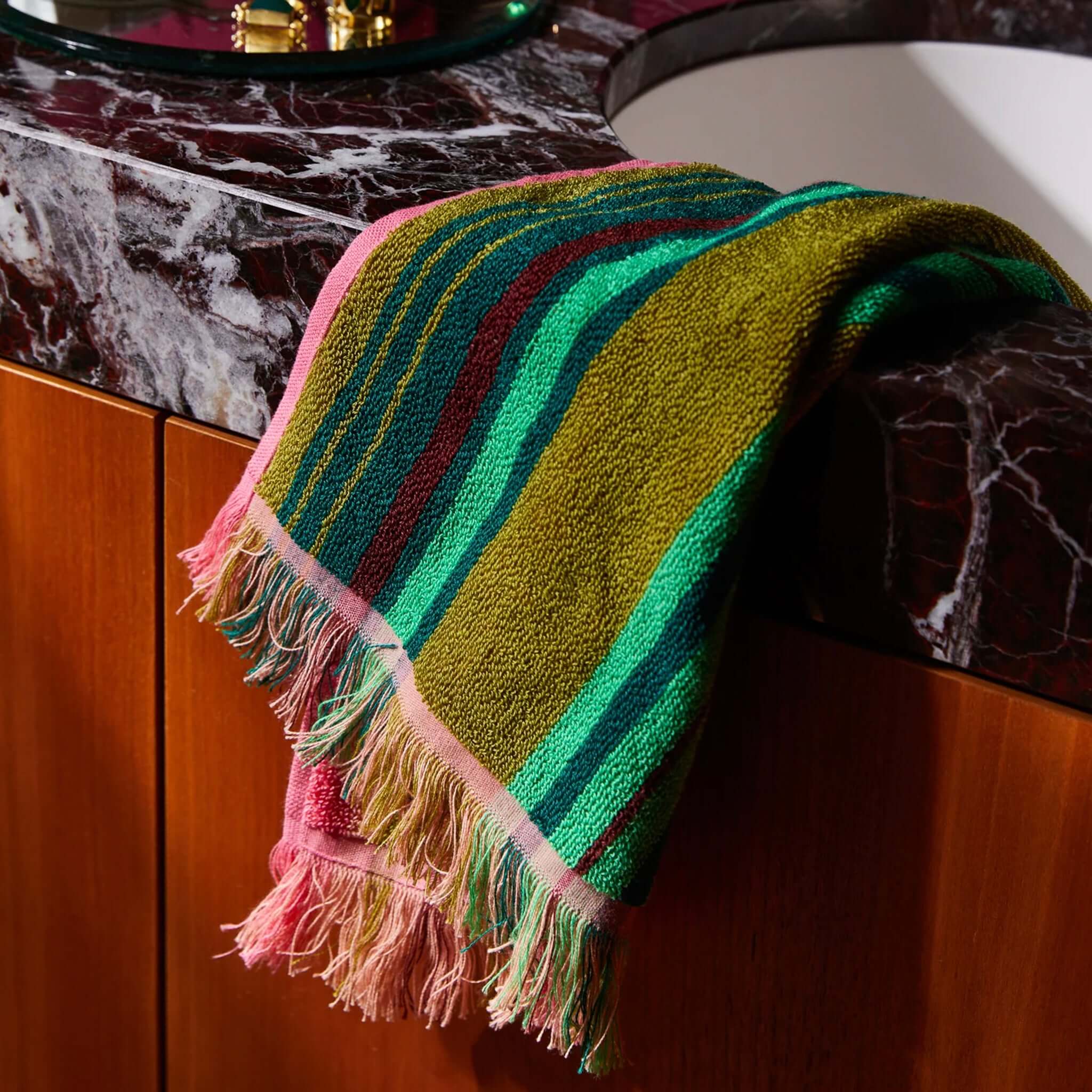 Sage x Clare Nicolette Face Washer Set - Juniper plush absorbent terry face washers with striped design, soft gentle cleanse