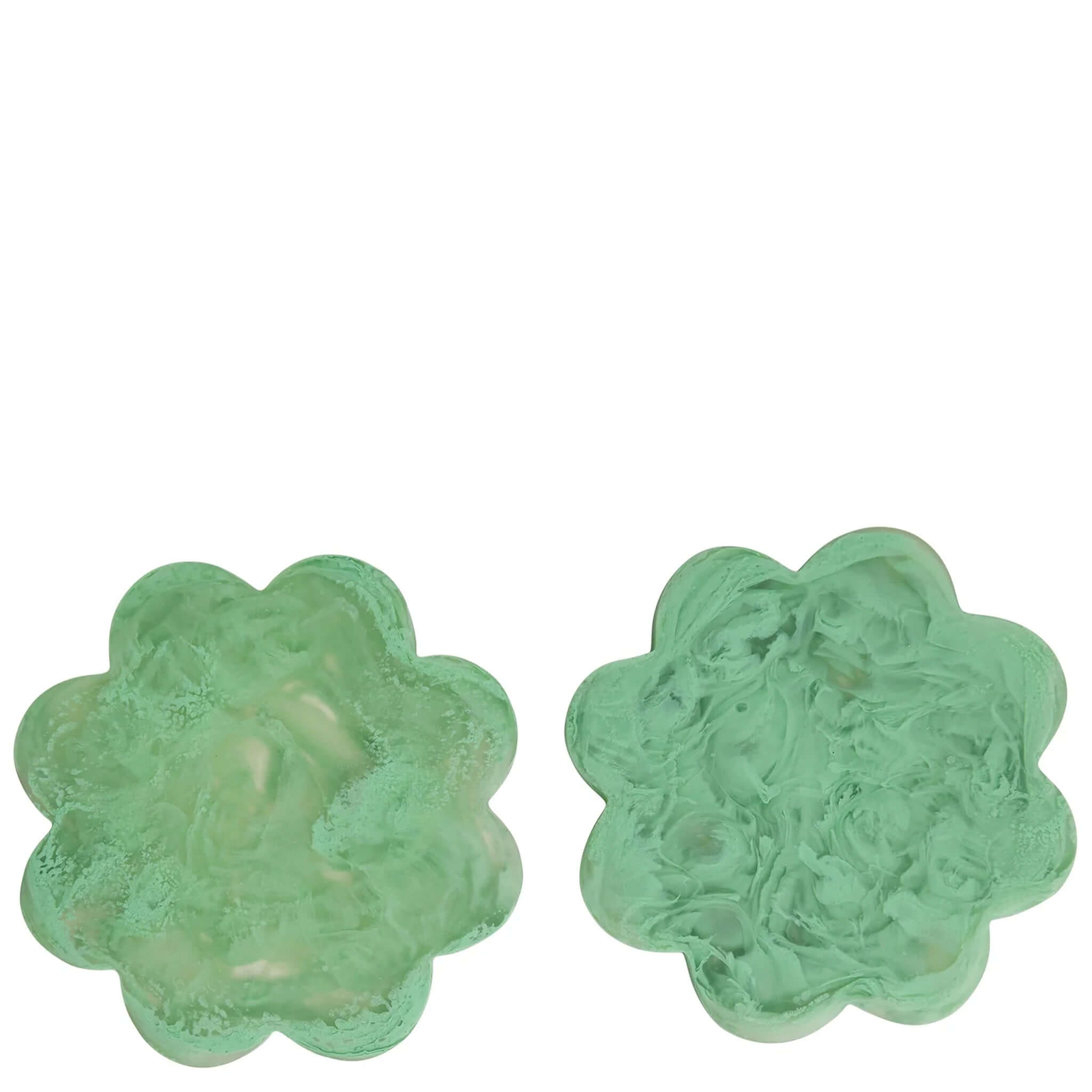 Alt Tag: Sage x Clare Resin Cecilia Coaster Set - Emerald floral scalloped resin coasters set of 2 in emerald green