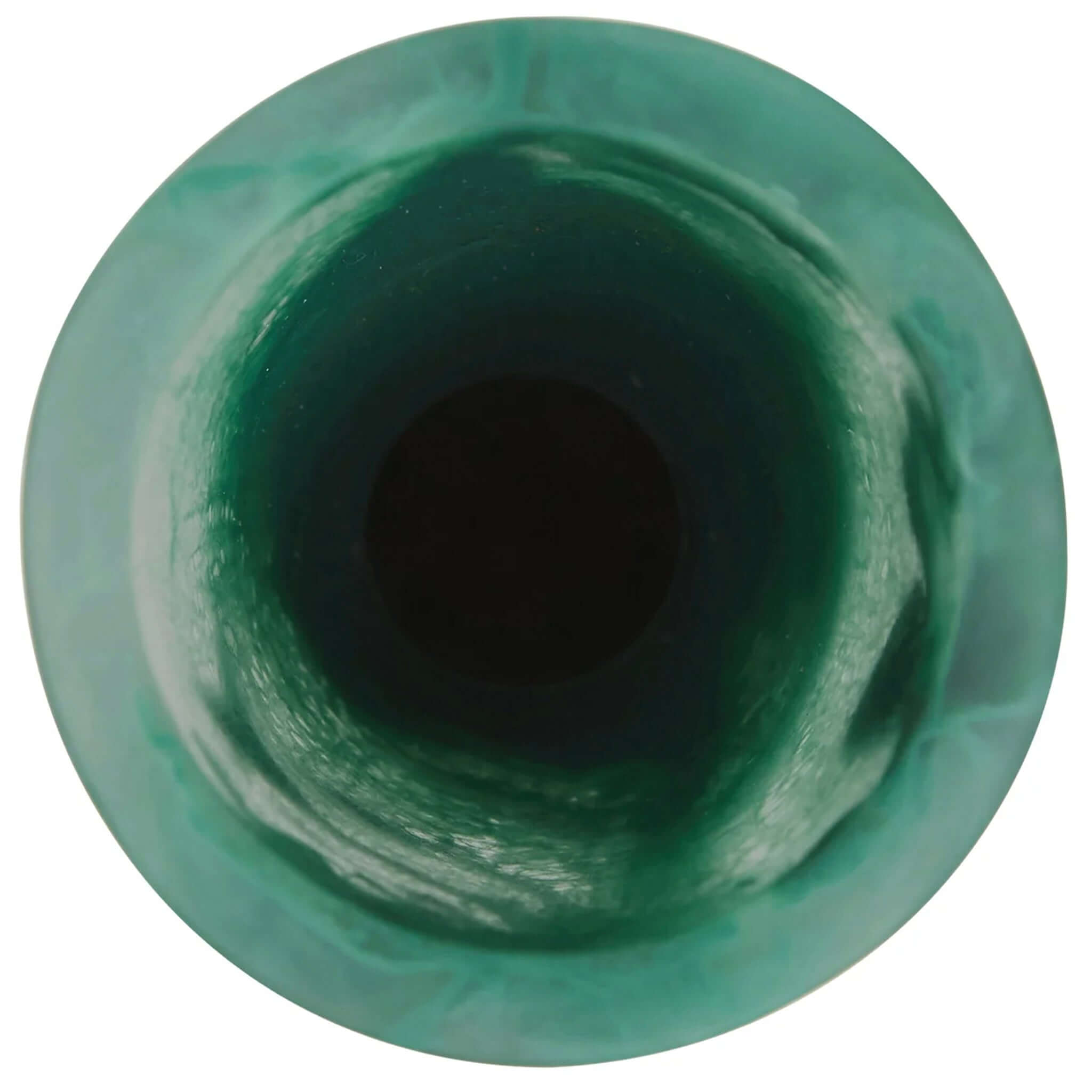 Green resin vase on a white background.