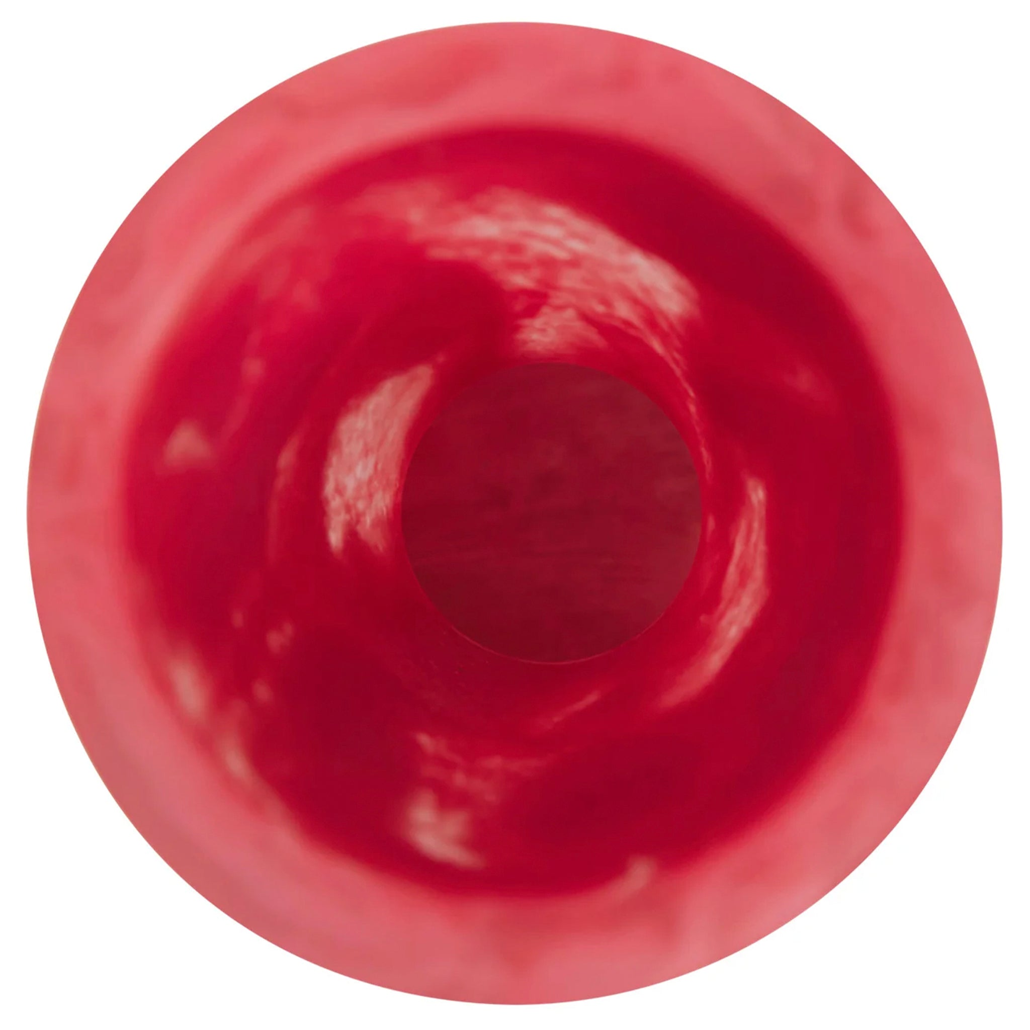 A conical resin vase with a raspberry red color, featuring a smooth surface without any patterns or textures.