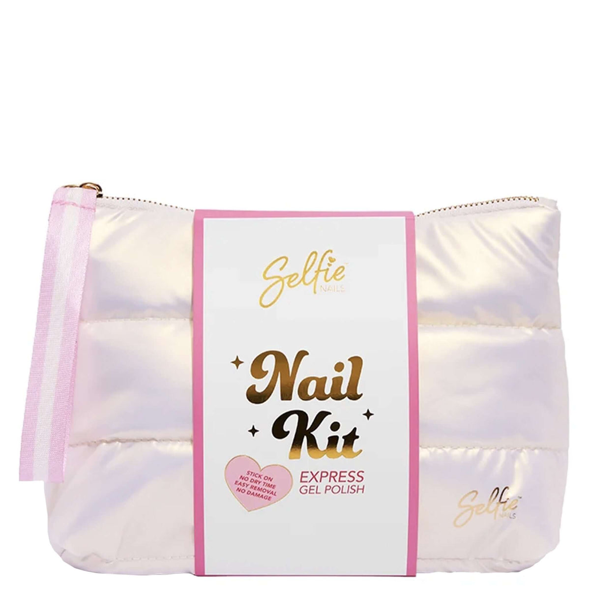 Selfie Nails Beauty Bag Nail Kit - Pearl with a stylish pearl beauty bag for at-home gel nails.