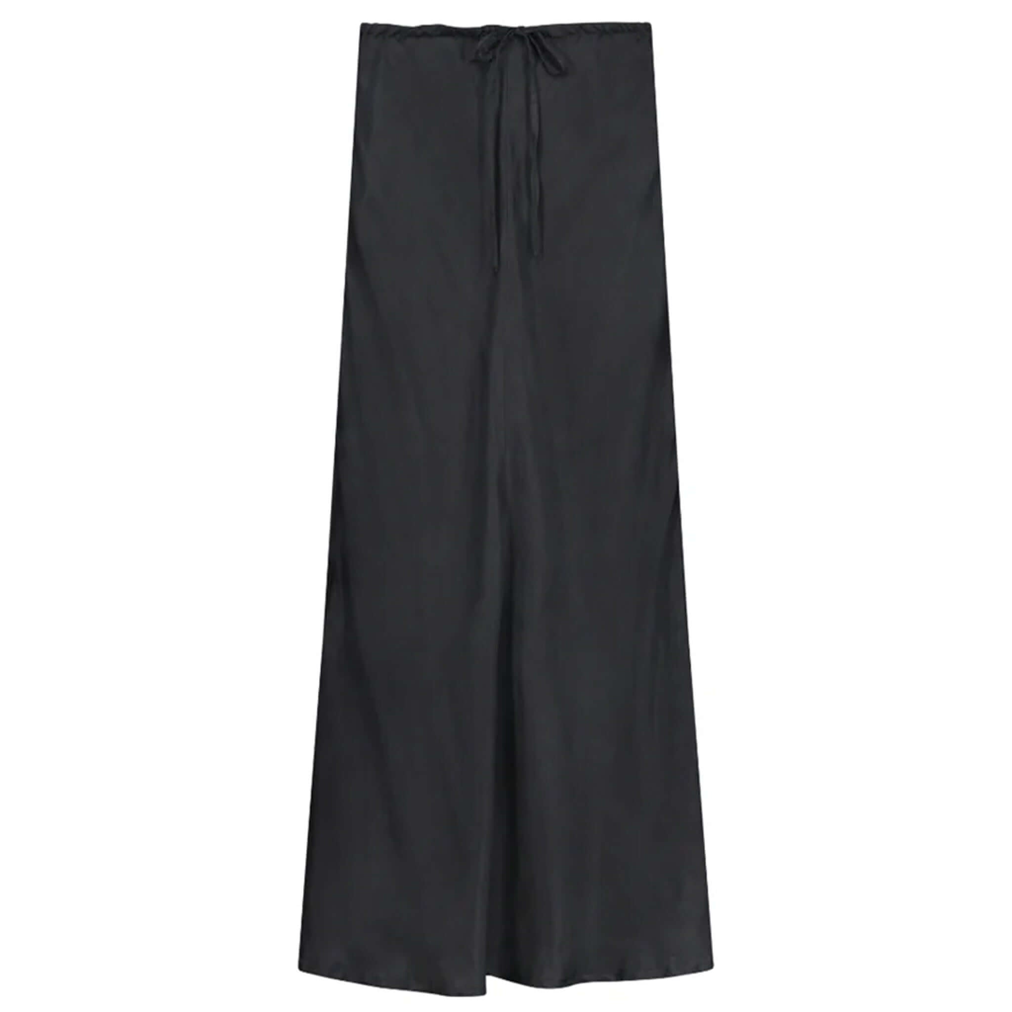 Sophie Anytime Skirt - Charcoal maxi skirt in silky soft cupro fabric with elastic waist and drawstring tie