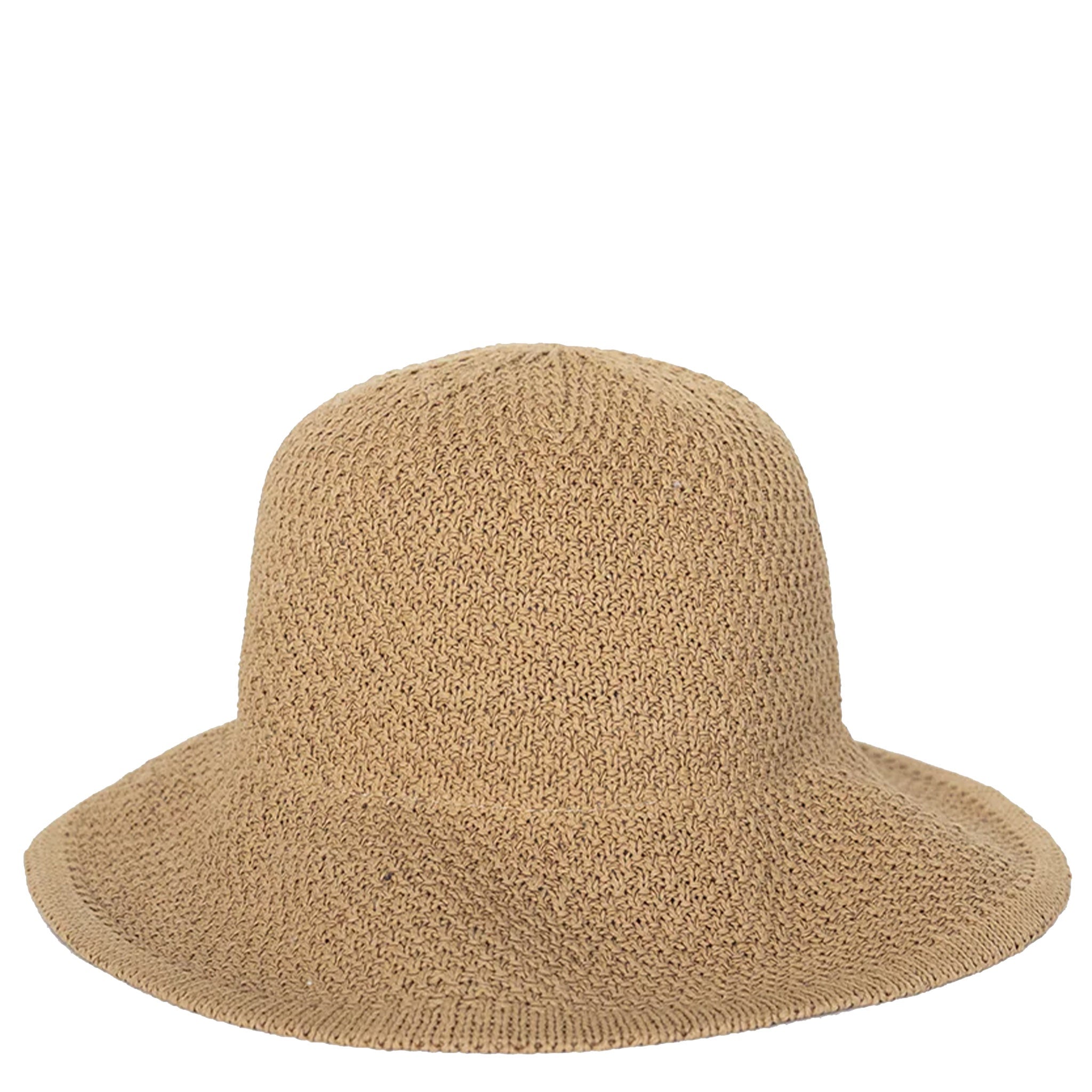 Beige woven hat on a white background