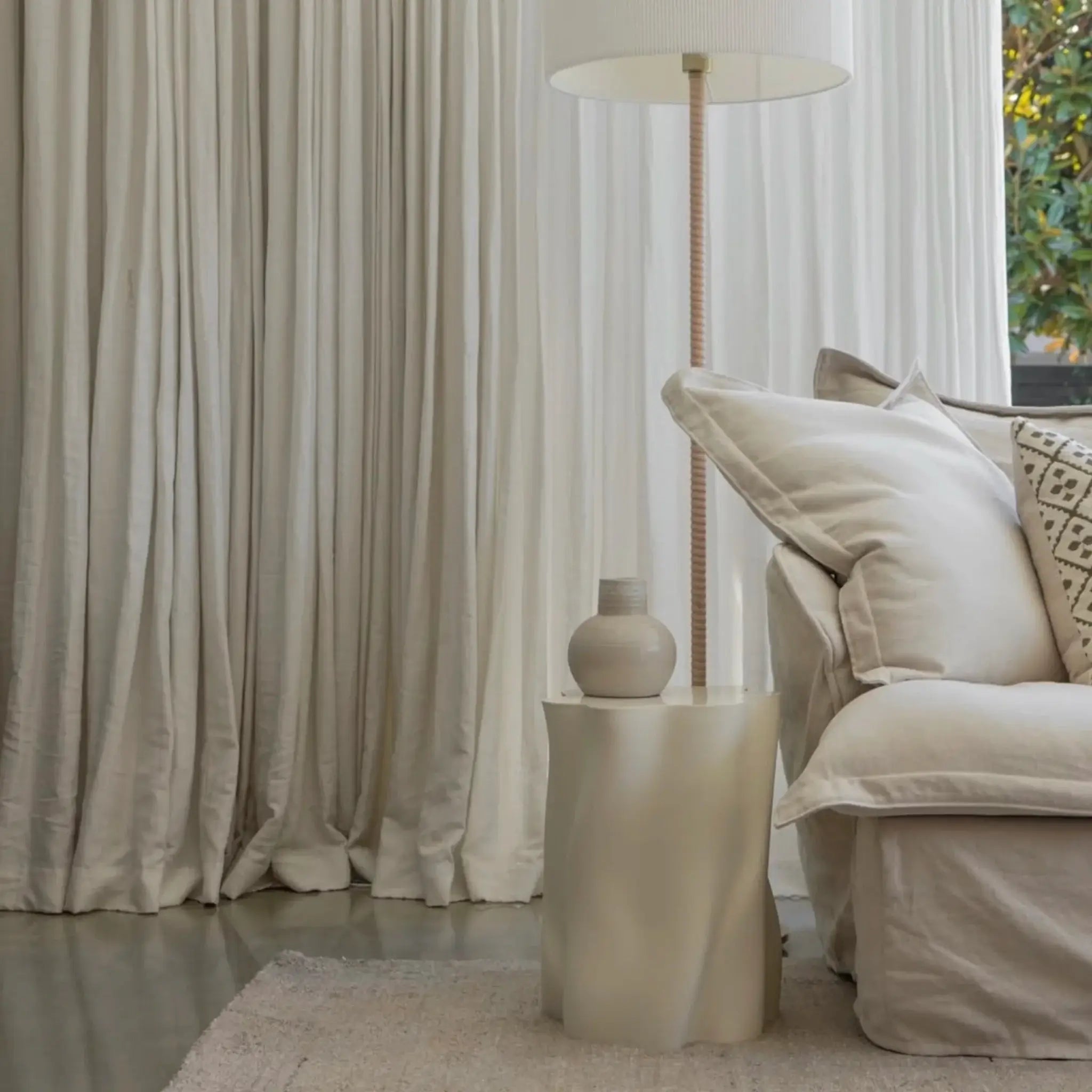 Special Studio Lulu Stool - Standard used as minimalist side table beside sofa with floor lamp in modern living room