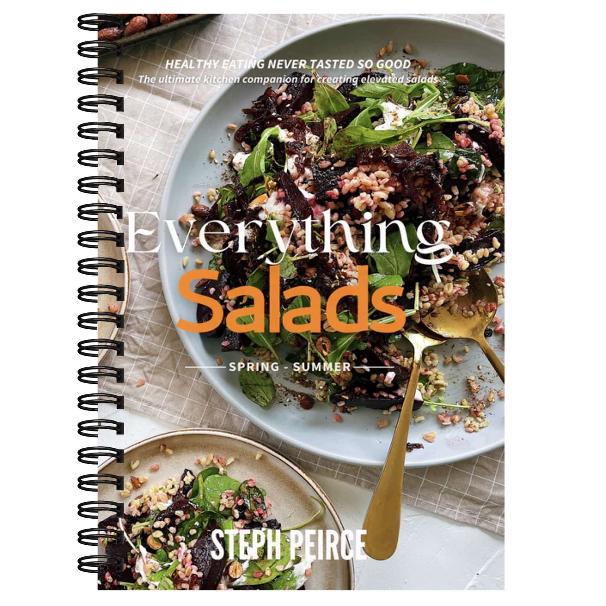 Alt Tag: Everything Salads: Spring & Summer cookbook cover with vibrant grain salad, herbs and dressing—45 quick healthy recipes under 30 minutes