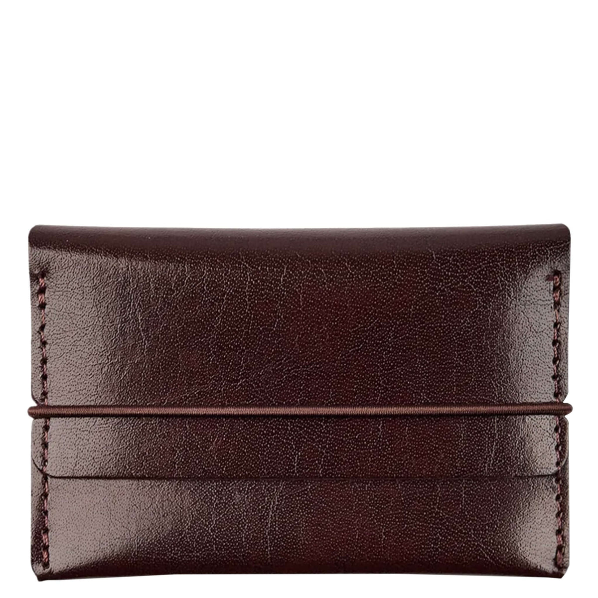 Studio Milligram Recycled Leather Card Wallet - Burgundy with elastic closure and smooth leather finish.