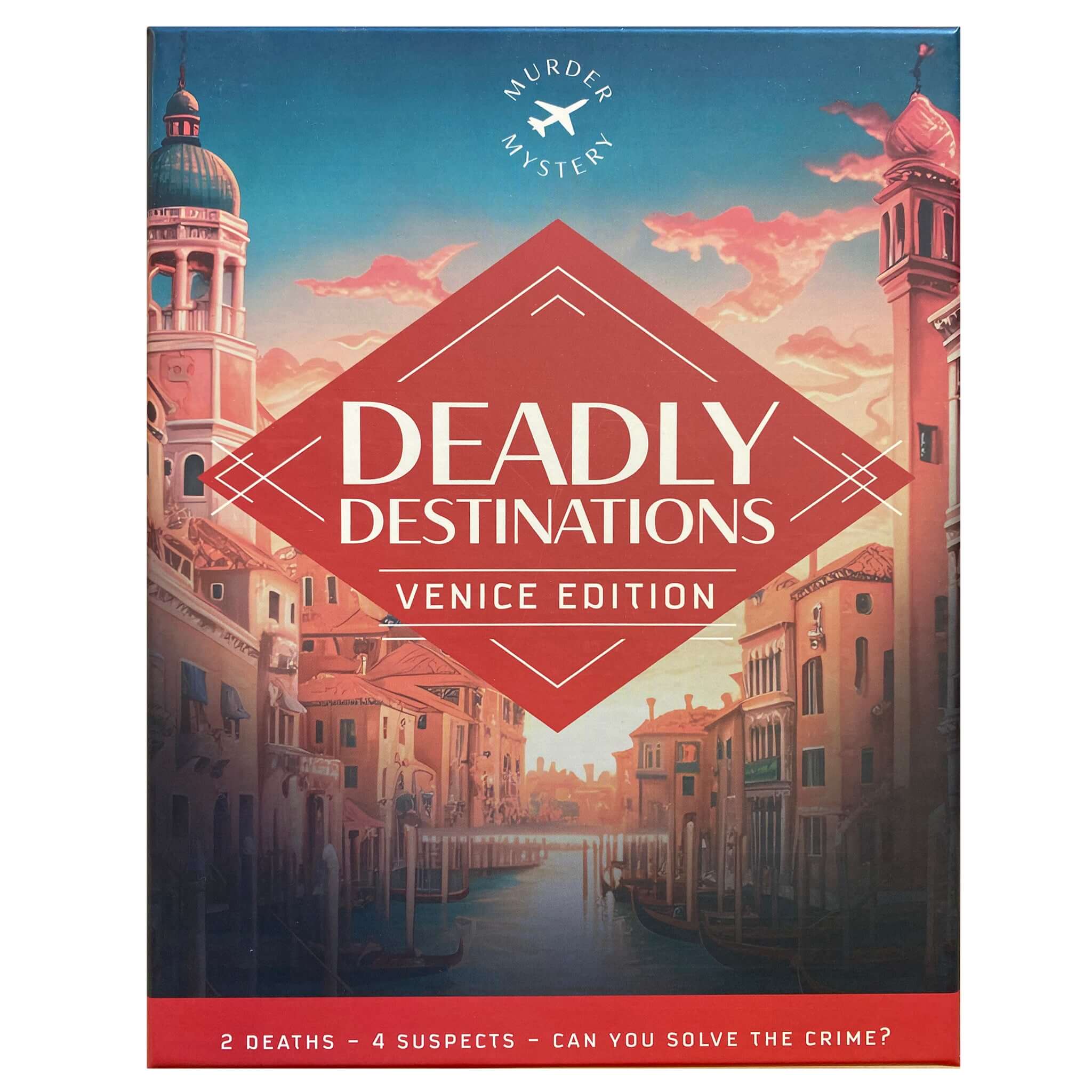 Alt Tag: Talking Tables Host your own Murder Mystery - Deadly Destinations Venice Edition game box cover, immersive masked Venice murder mystery
