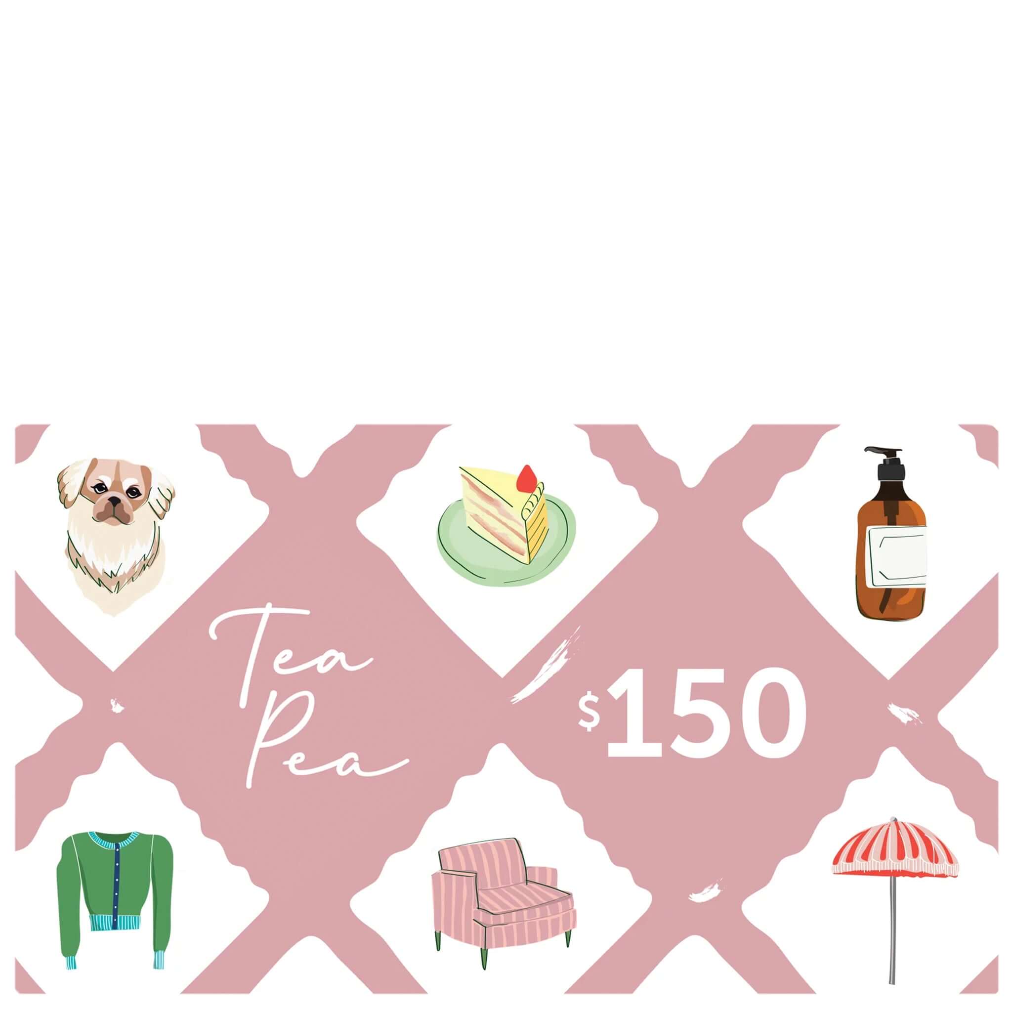 Alt Tag: Tea Pea $150 Gift Card digital voucher for online gifting, sent by email within an hour