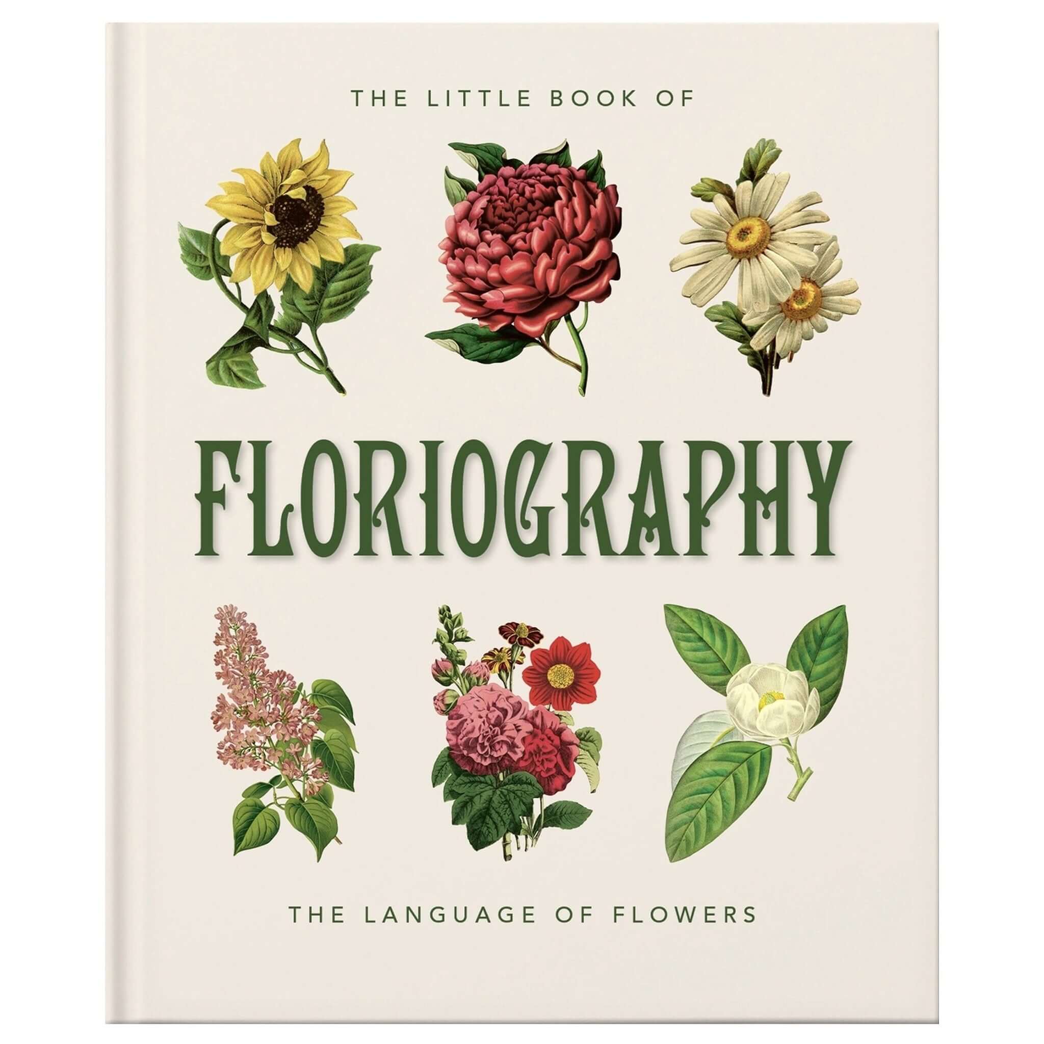 Alt Tag: The Little Book of Floriography - The Secret Language of Flowers book cover with illustrated blooms and title Floriography