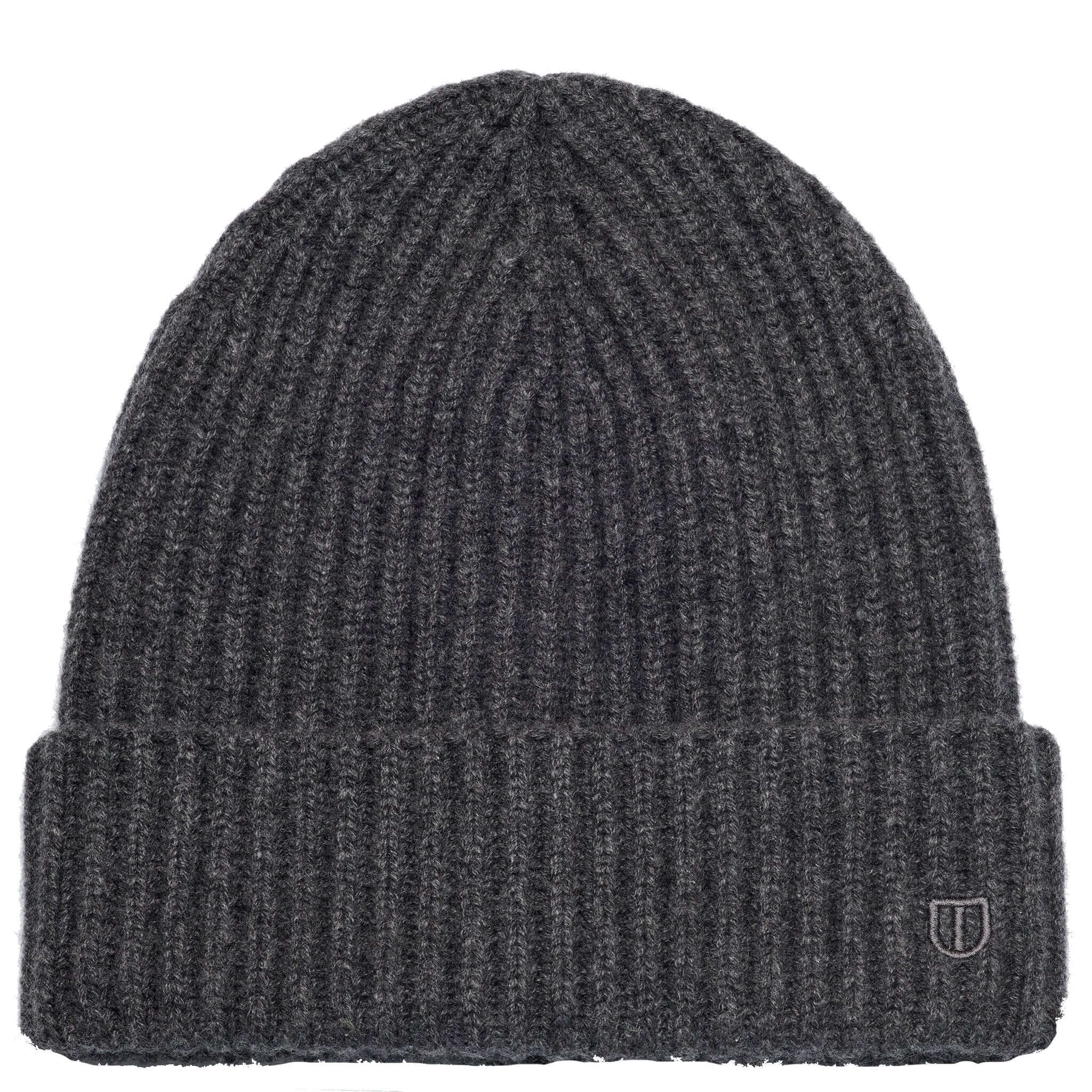 Alt Tag: The Uniform Cashmere Chunkier Beanie - Charcoal chunky knit cashmere beanie hat in charcoal grey with cuffed ribbed design