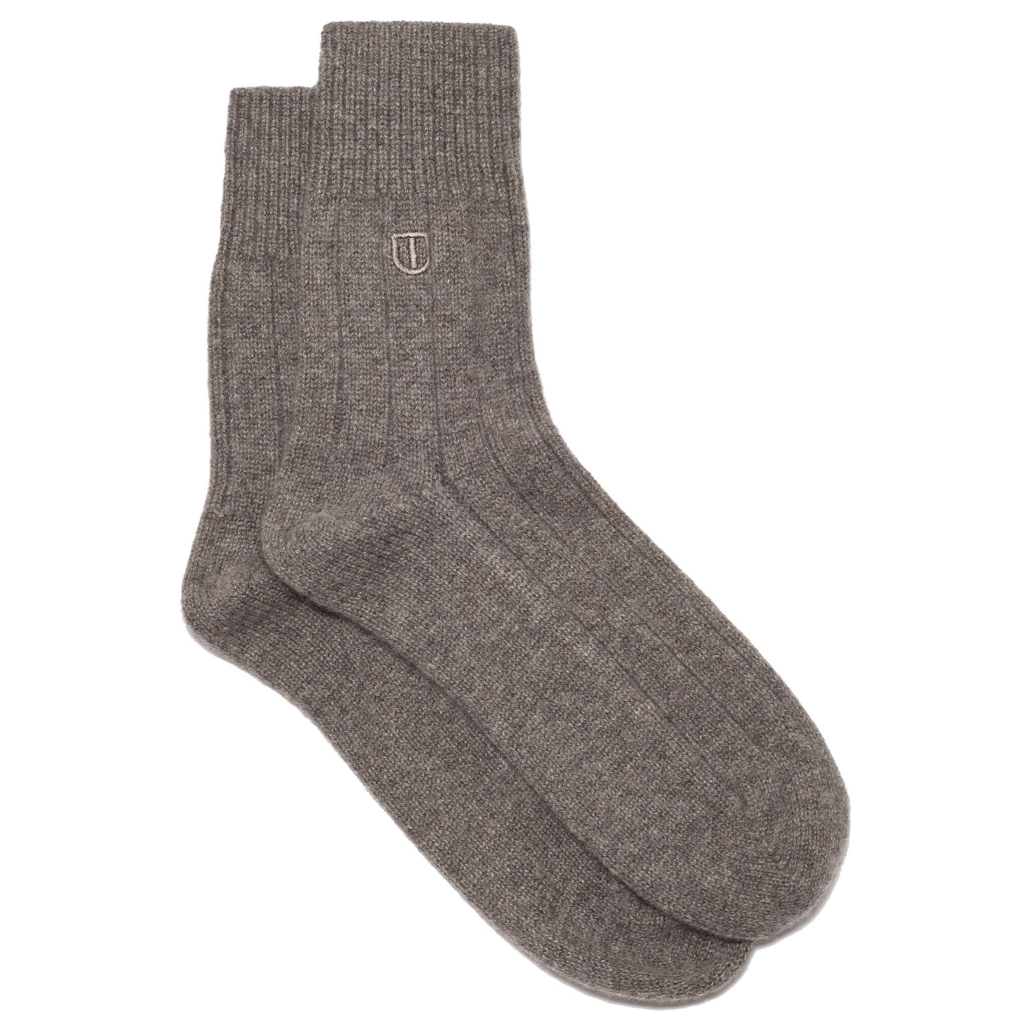 Alt Tag: The Uniform Cashmere Socks - Mushroom light grey ribbed cashmere socks, ultra-soft warm luxury comfort