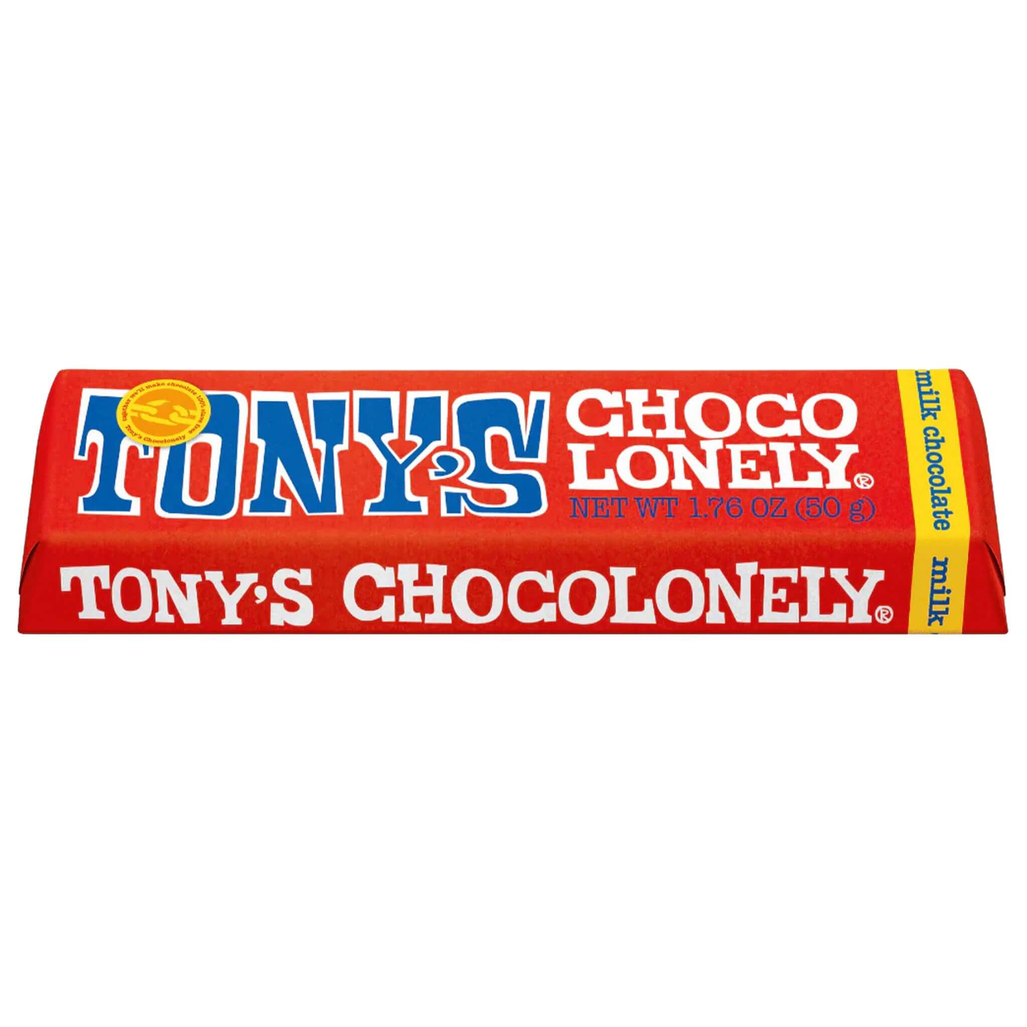 Tony's Chocolonely chocolate bar packaging on a white background