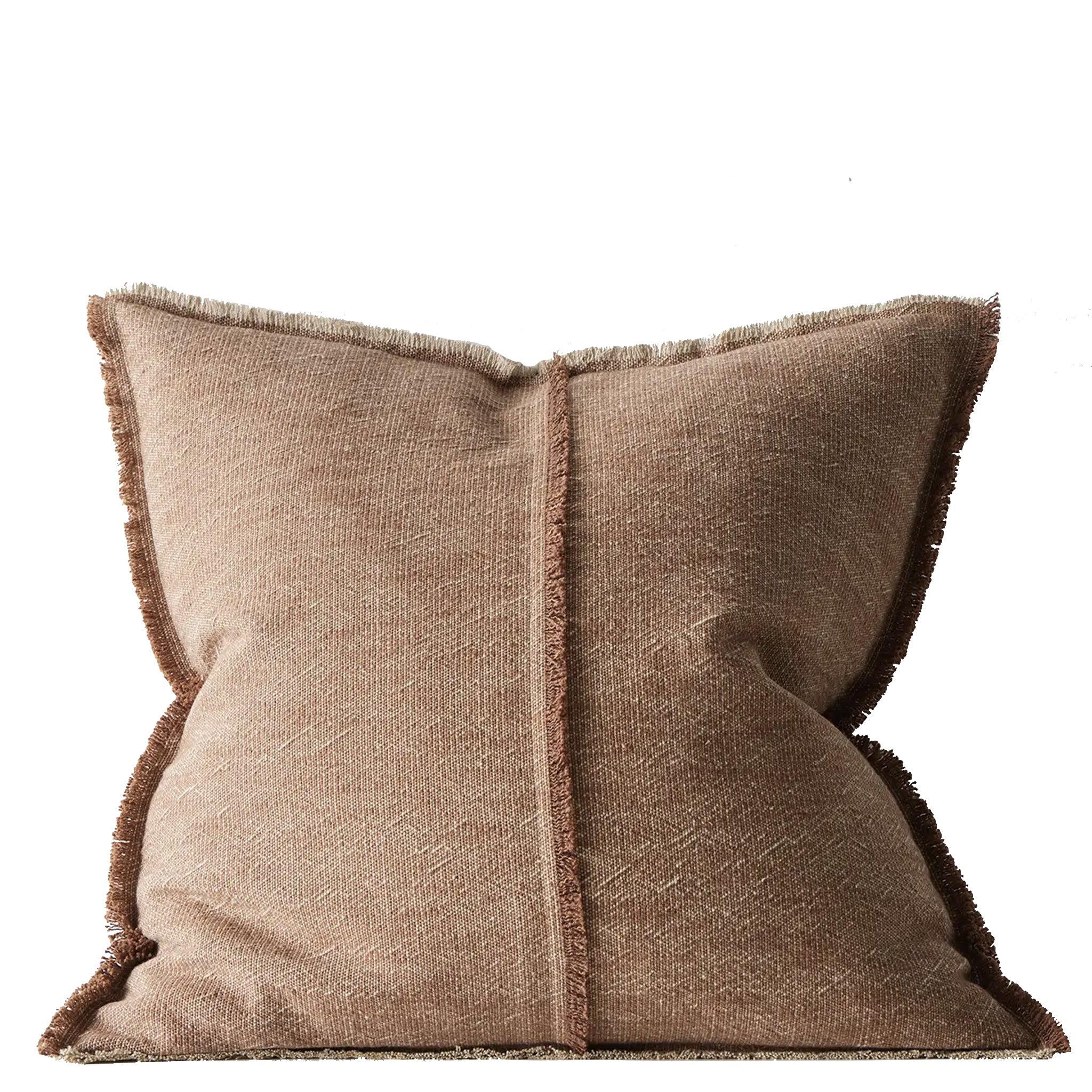 Brown textured cushion with a contrasting color on a white background