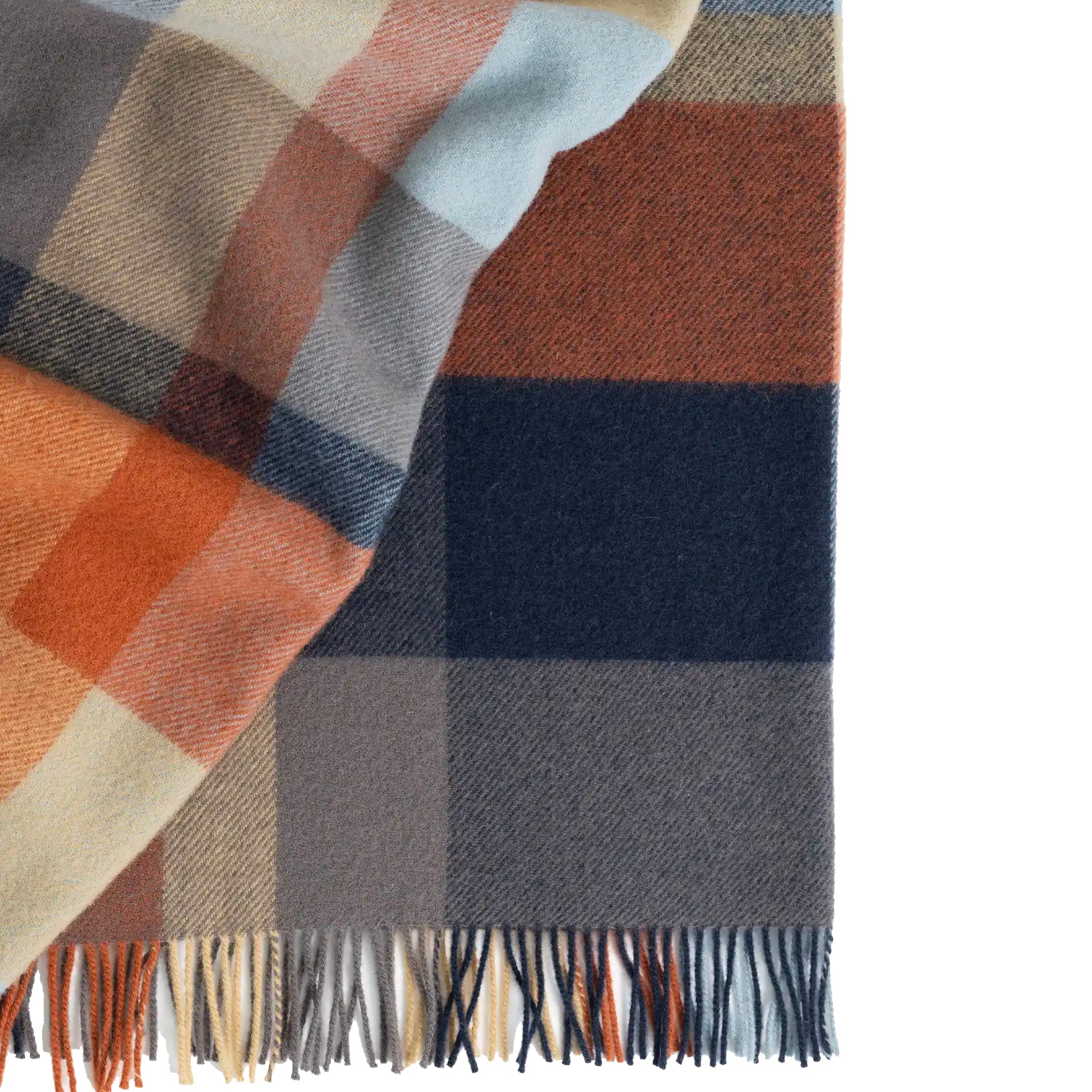 Plaid blanket with multicolor pattern on a white background