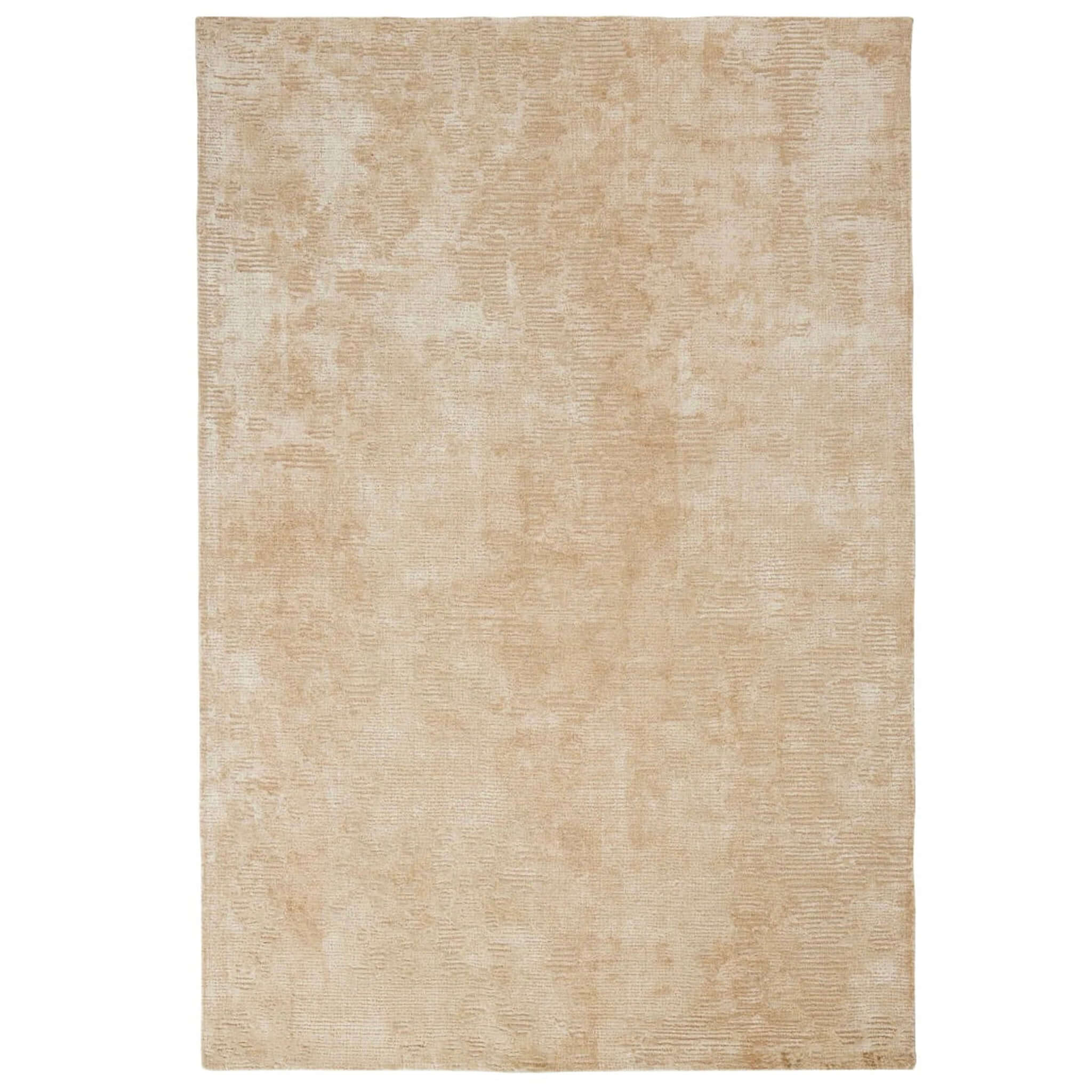 Beige area rug with subtle texture on a white background