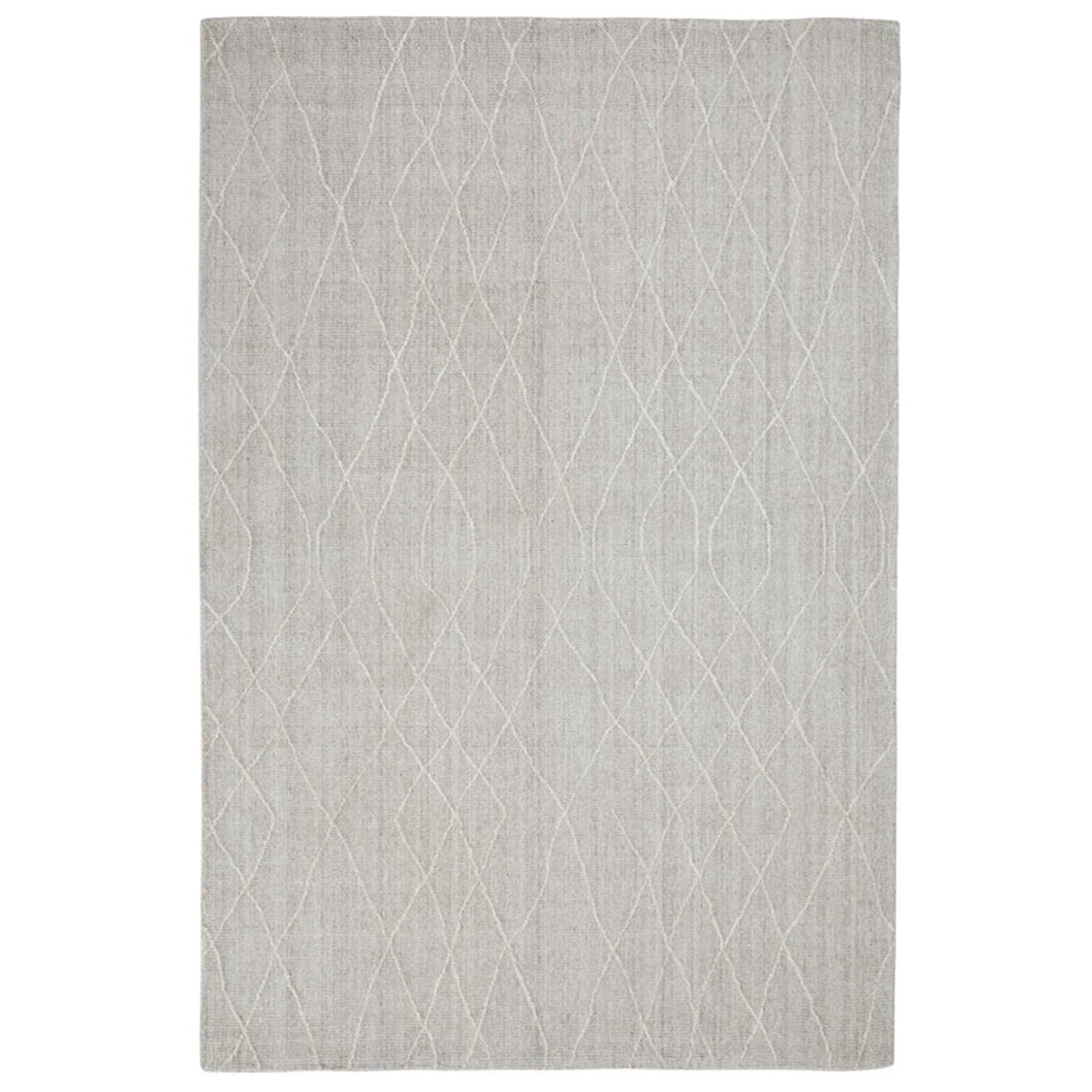 Gray area rug with a subtle pattern on a white background