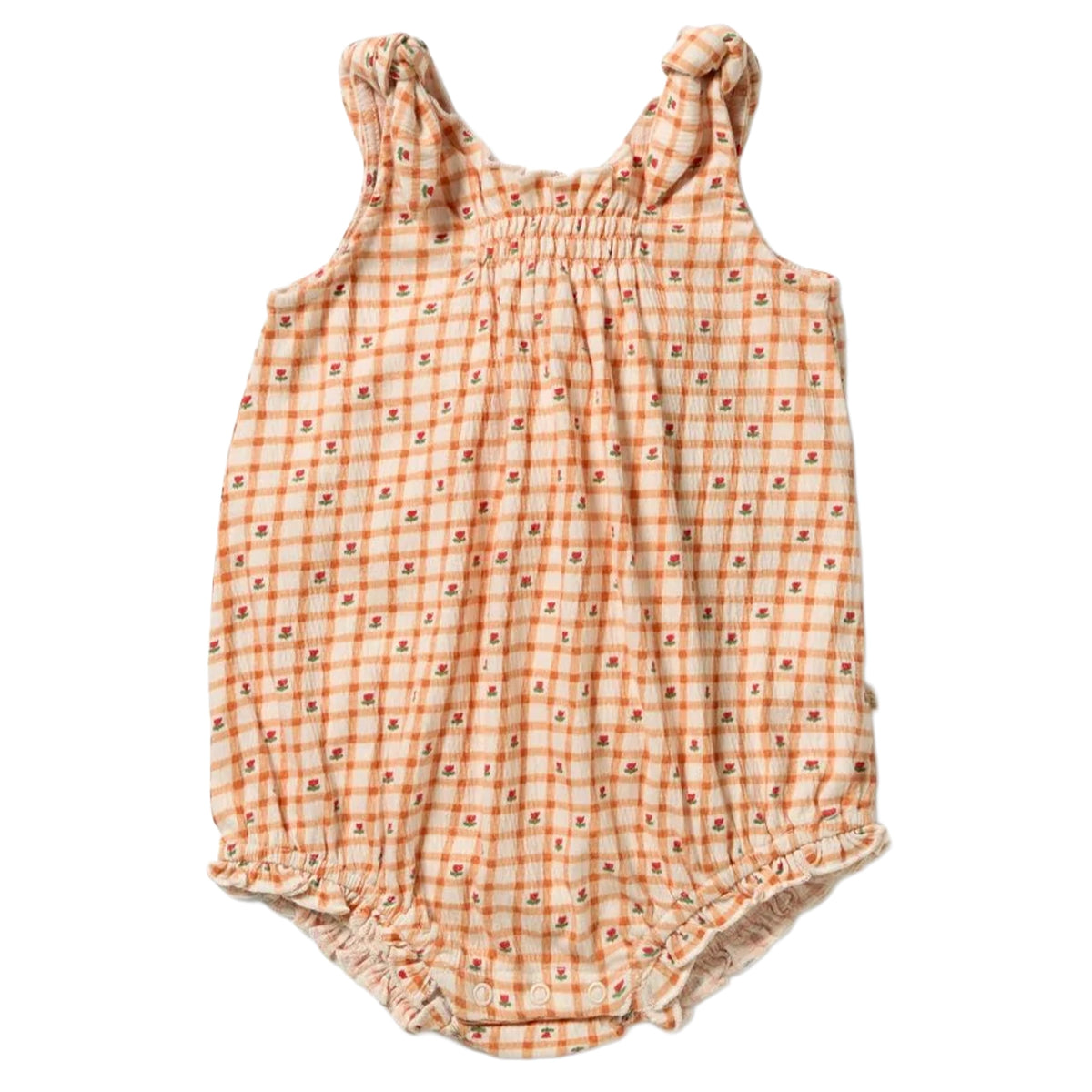 Wilson & Frenchie Organic Cotton Crinkle Tie Playsuit - Checkerberry
