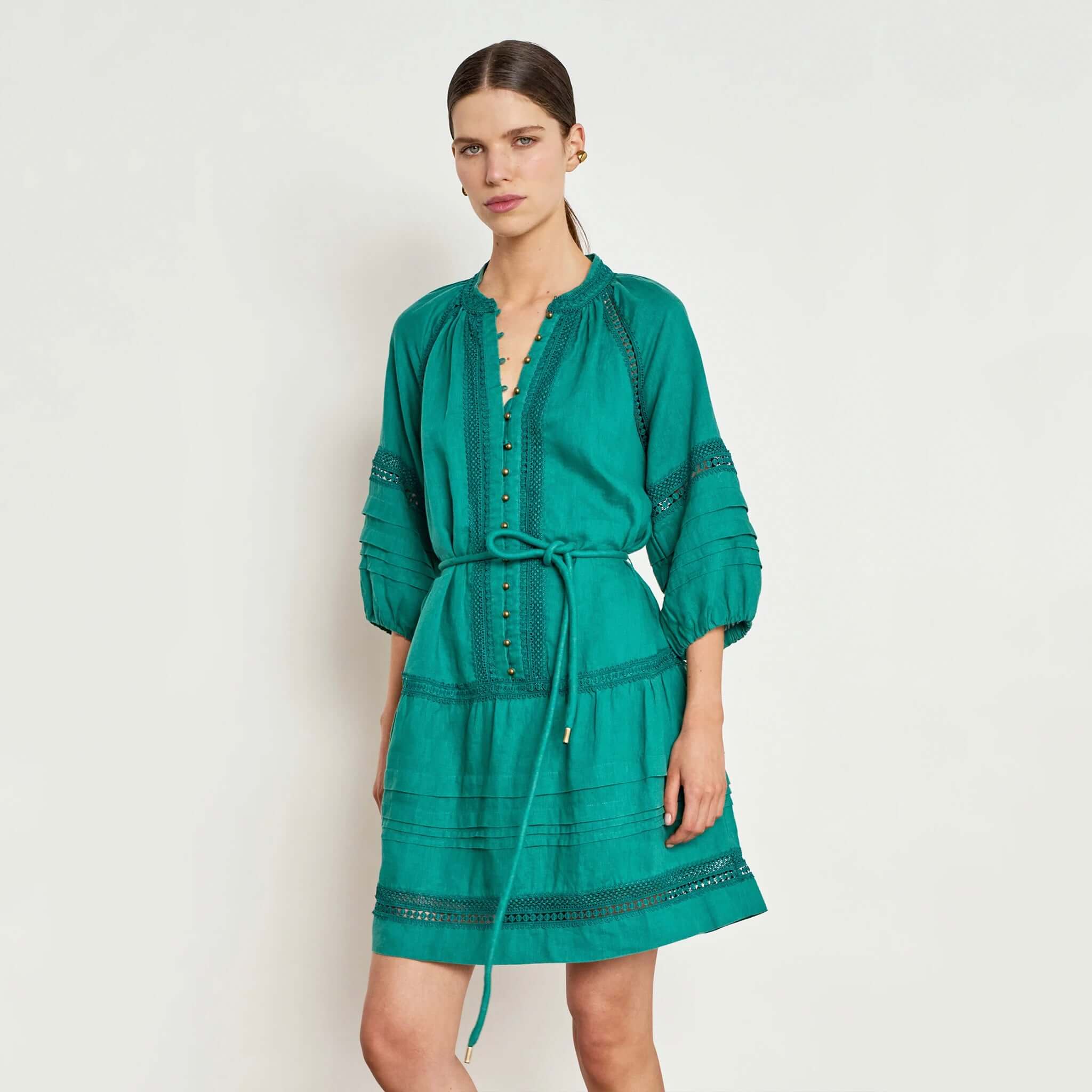 Zoe Kratzmann Jostle Dress - Cedar featuring lace inserts and pintuck detailing.