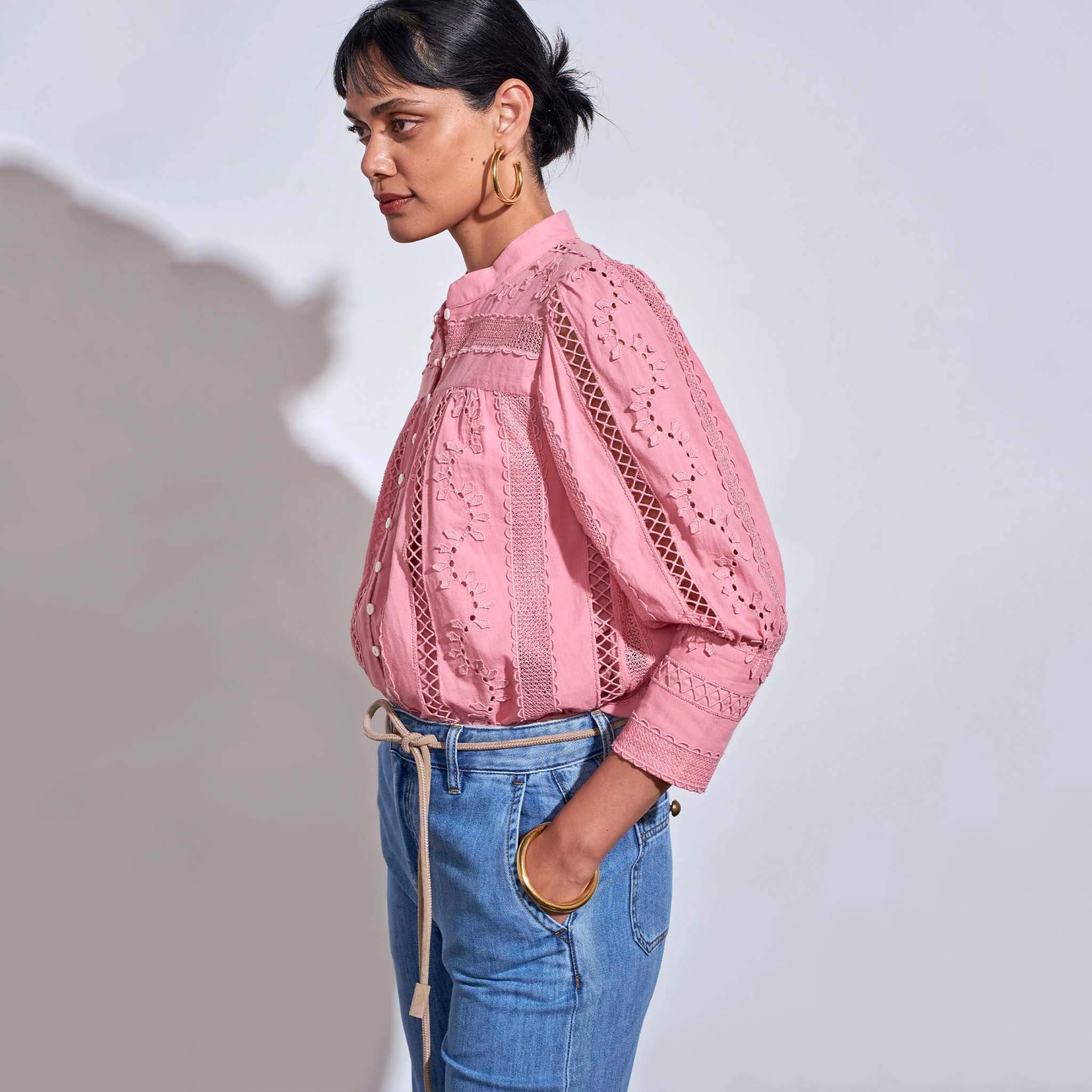 Zoe Kratzmann Ravel Top - Bloom showcasing lace inserts and eyelet embroidery, perfect for stylish summer wear.