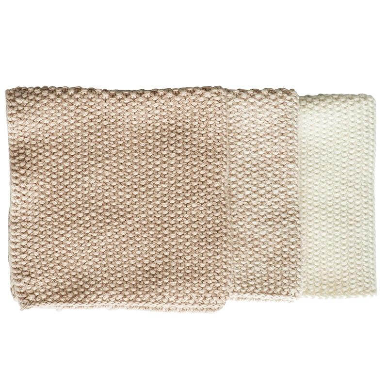 Alt Tag: Bianca Lorenne Knitted Cotton Wash Cloth Set - Lavette Petal, set of 3 knitted cotton washcloths in pink beige and white melange