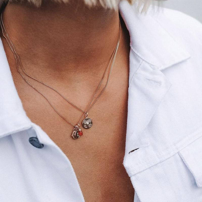 Kirstin Ash Bespoke Collection Curb Chain - 18k Gold Vermeil layered curb chain necklace with charm pendants on model