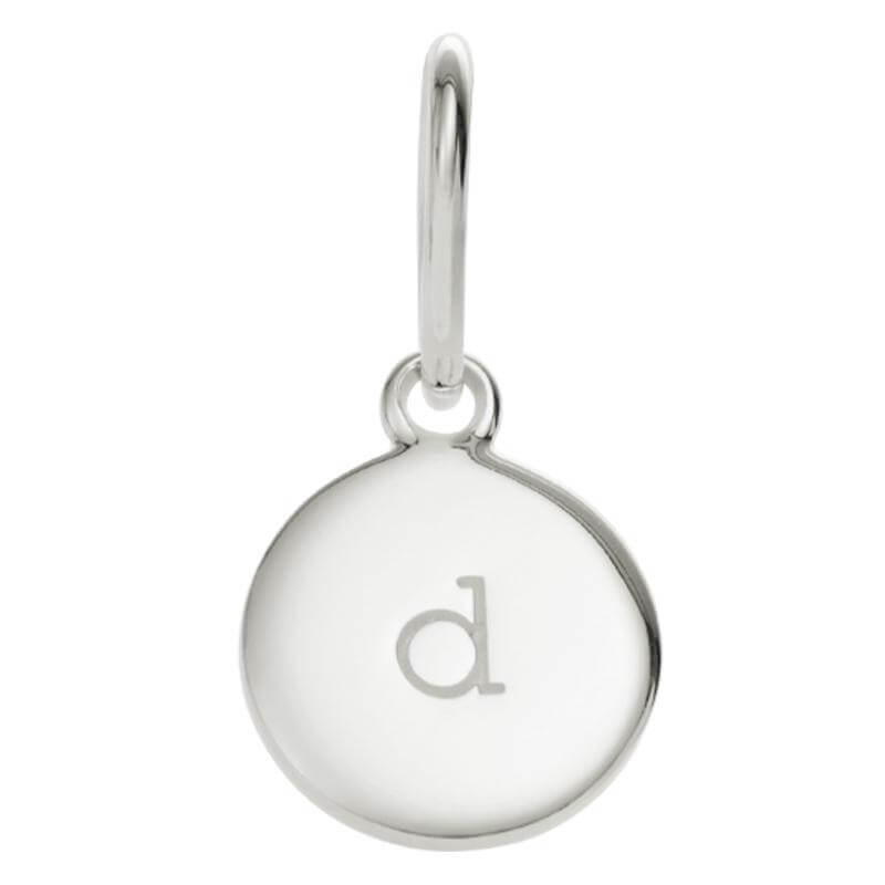 Alt Tag: Little Kirstin Ash Circle Initials - Sterling Silver personalised initial circle charm pendant in sterling silver, engraved letter