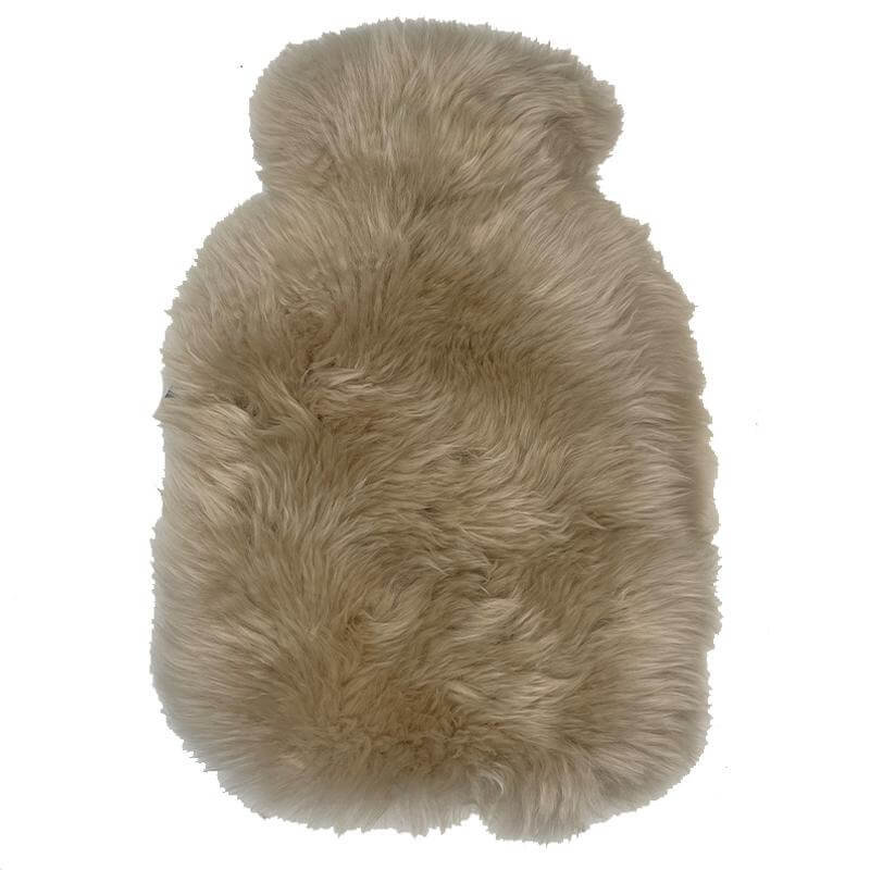 Alt Tag: Long Wool Sheepskin Hot Water Bottle Cover - Nappa in natural sheepskin, cozy long wool cover with zip closure for standard hot water bottle