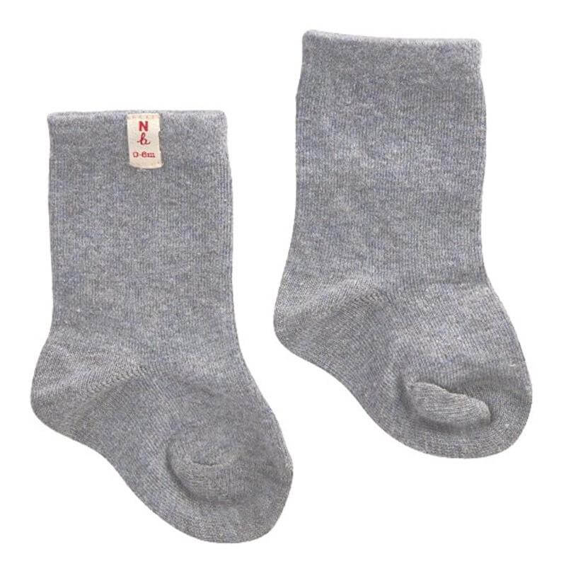 Alt Tag: Nature Baby Organic Cotton Socks - Grey Marle, super soft grey marle baby socks, long length cosy winter wear, durable fit