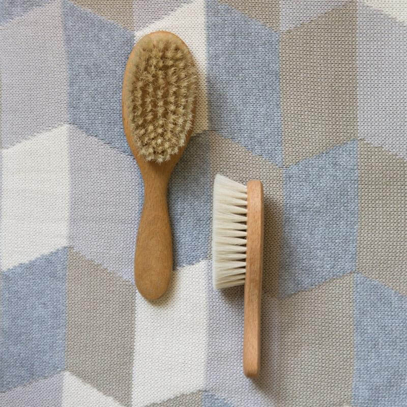 Alt Tag: Nature Baby Soft Hair Brush set with waxed beechwood handle and ultra-soft goat hair bristles for newborn grooming