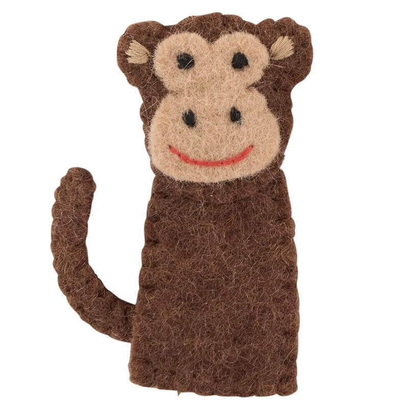 Alt Tag: Pashom Nepal Felt Finger Puppet - Monkey handmade fair-trade felt monkey finger puppet, 12cm tall, crafted in Nepal