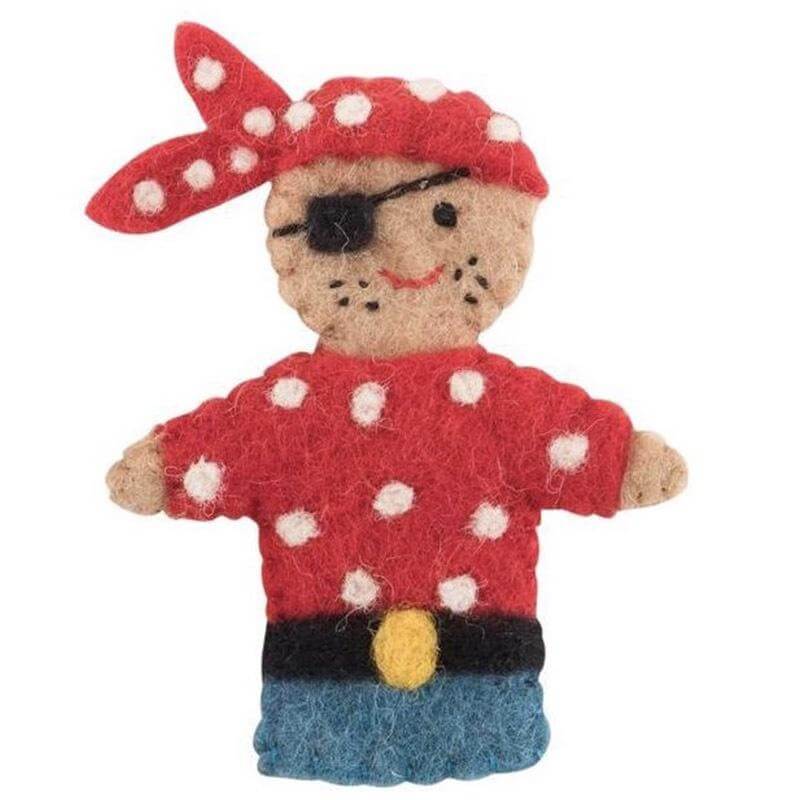 Pashom Nepal Felt Finger Puppet - Pirate, handmade felt toy for imaginative play, 12cm tall.