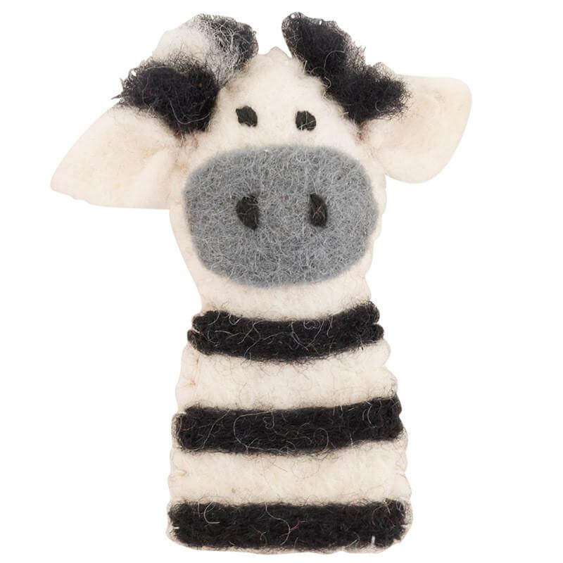 Zebra finger puppet on a white background