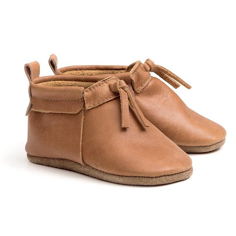 Pretty Brave Capsule Collection Shoes - MOC Natural butter-soft leather baby moccasins in neutral tan, unisex first shoes gift box