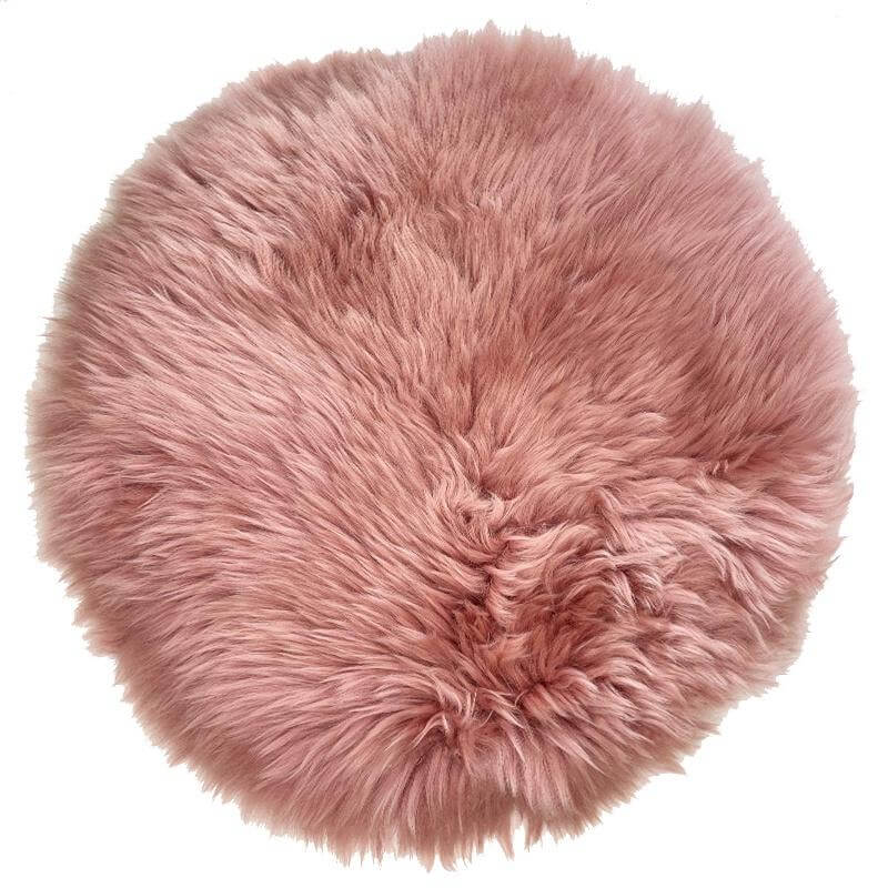Long Wool Sheepskin Circle Chair Pad - Dark Rose round long wool sheepskin chair pad, soft one-sided 37cm seat cover