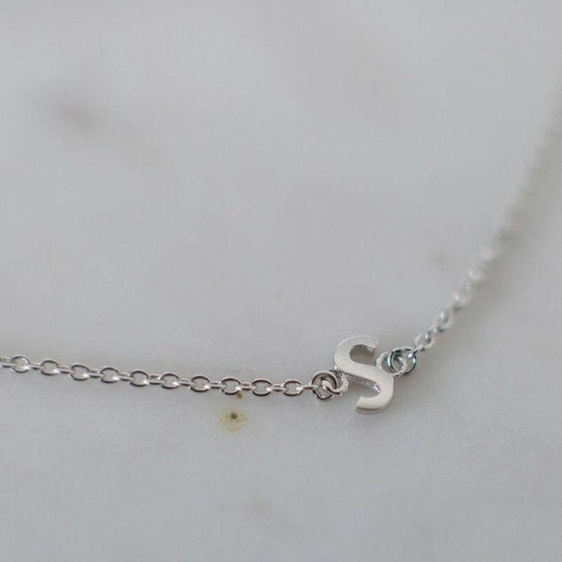 Alt Tag: Sophie Little Letter Bracelet - Sterling Silver initial S charm on delicate sterling silver chain, adjustable 16cm + 2cm extension