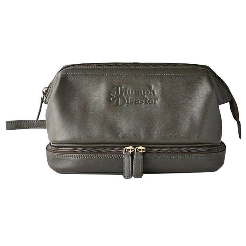 Alt Tag: Triumph & Disaster Frank the Dopp Toiletry Bag - Olive olive green leather dopp kit with water-resistant interior and dual-zip storage