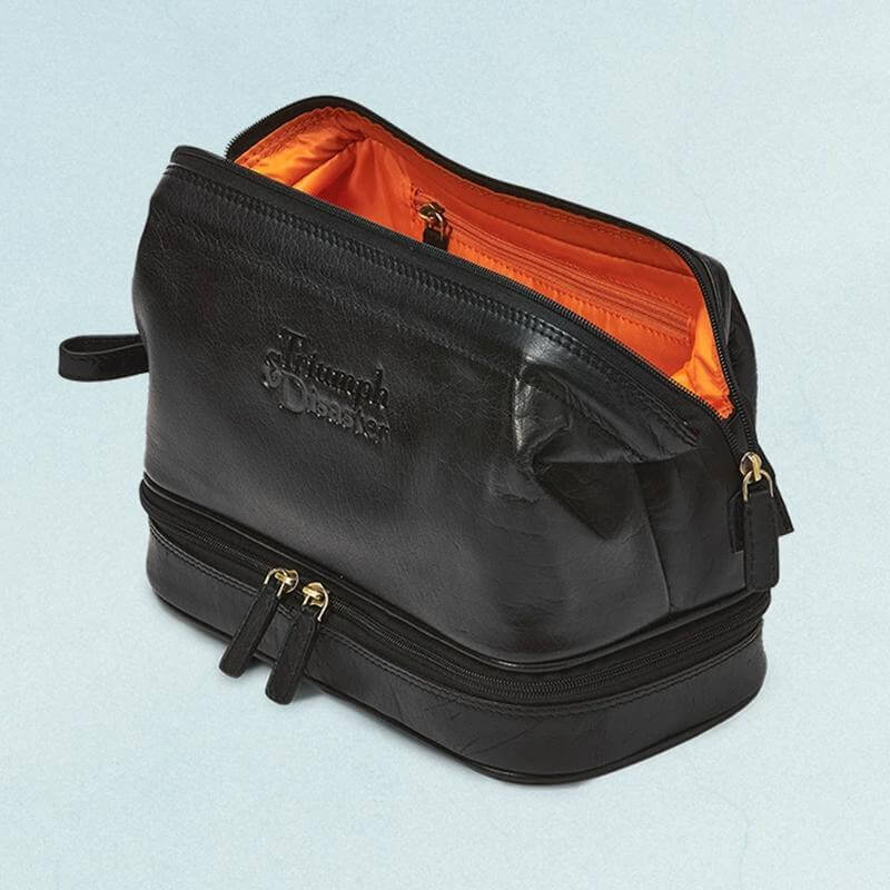 Alt Tag: Triumph & Disaster Frank the Dopp Toiletry Bag - Olive leather dopp kit with water-resistant interior and zip compartments