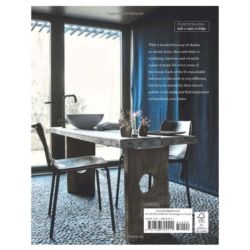 Blue & White at Home: Inspiring Schemes for Vintage, Coastal & Country Interiors book cover with blue walls, dining table and chairs