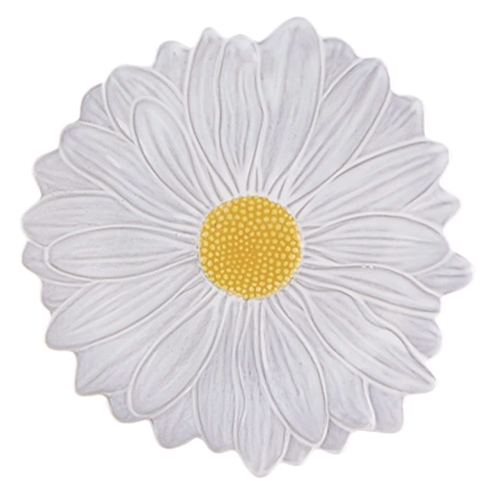 Alt Tag: Bordallo Pinheiro Maria Flor Ceramic Dessert Plate 22cm - Daisy, white daisy ceramic dessert plate with textured petals