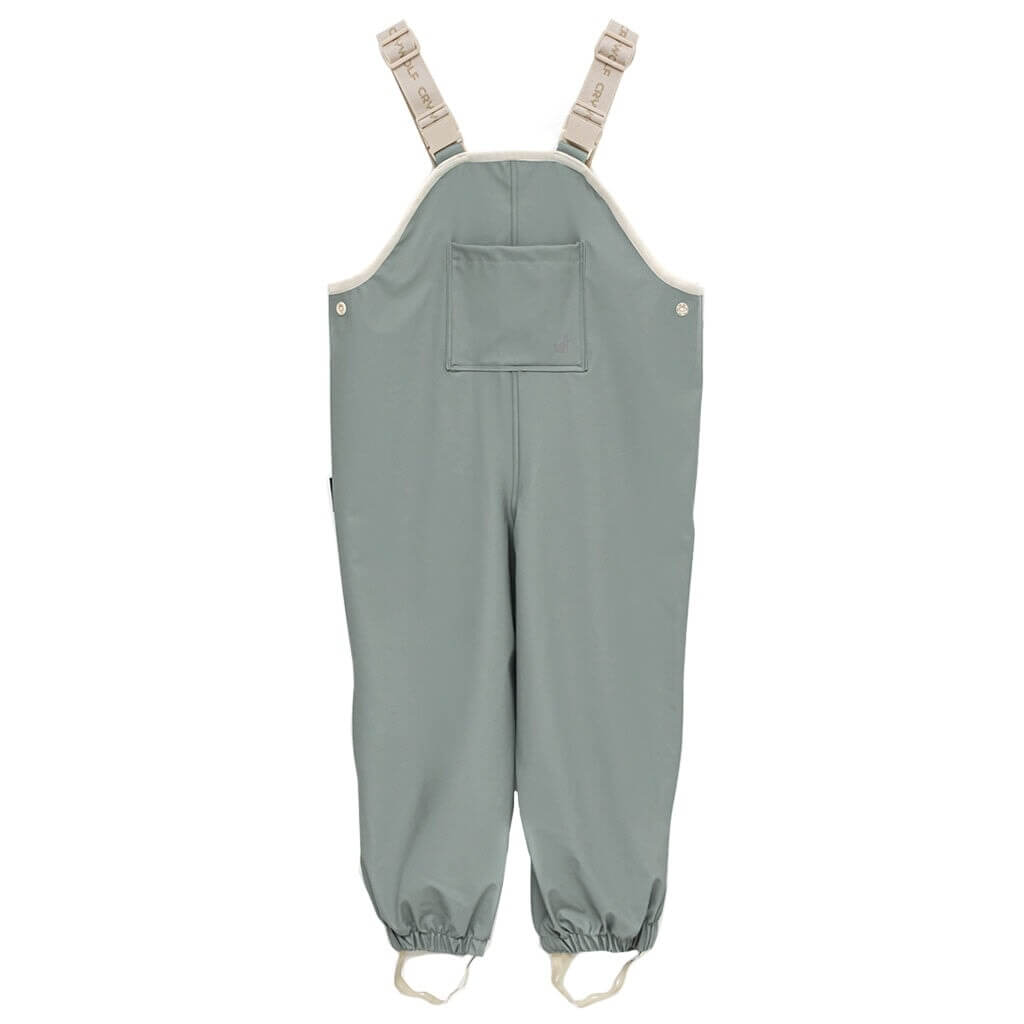 Alt Tag: Crywolf Rain Overalls - Moss waterproof kids rain overalls with adjustable straps, full-length bib and stirrups for outdoor play