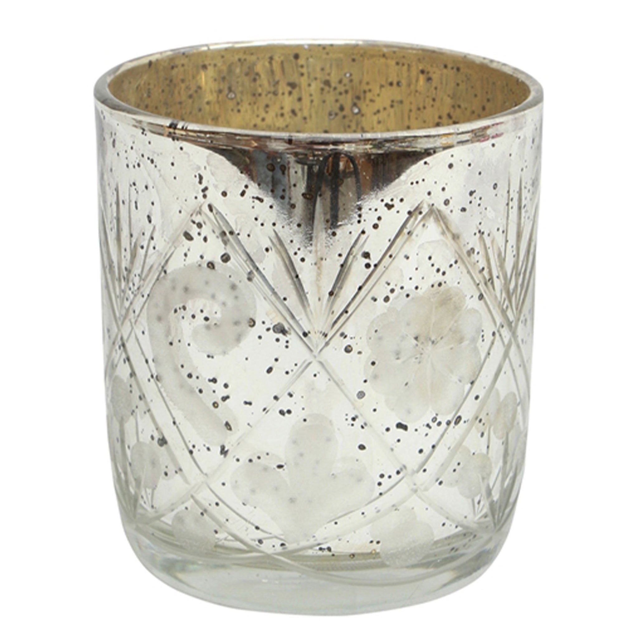 Flower Etched Silver Votive