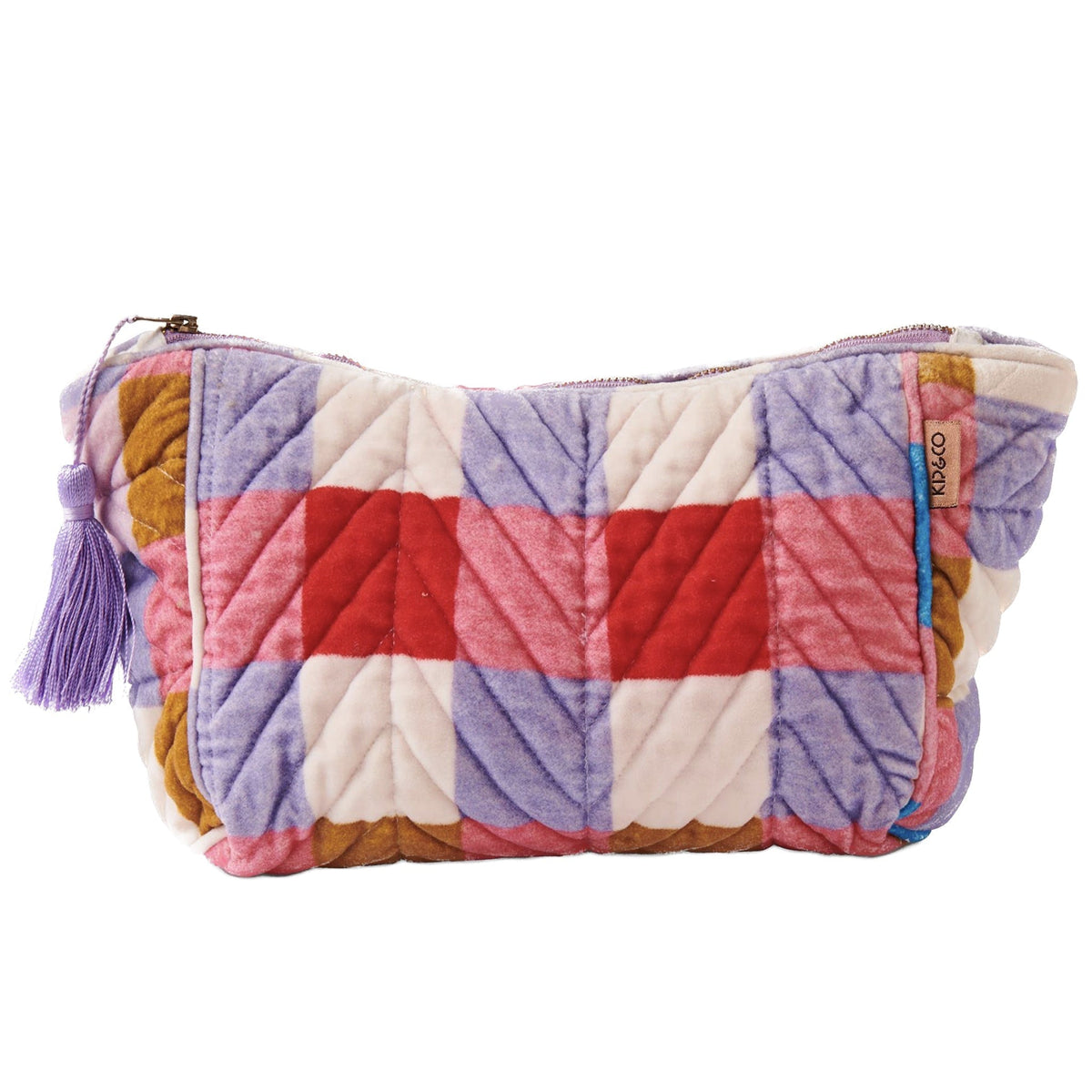 Kip & Co Quilted Velvet Toiletry Bag Summer Check Tea Pea