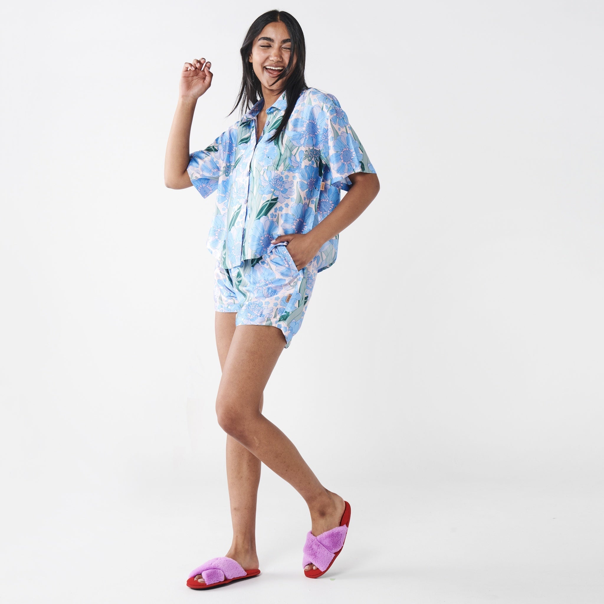 Kip & Co Satin Short Sleeve Pyjama Set - Tumbling Flowers - Tea Pea Home